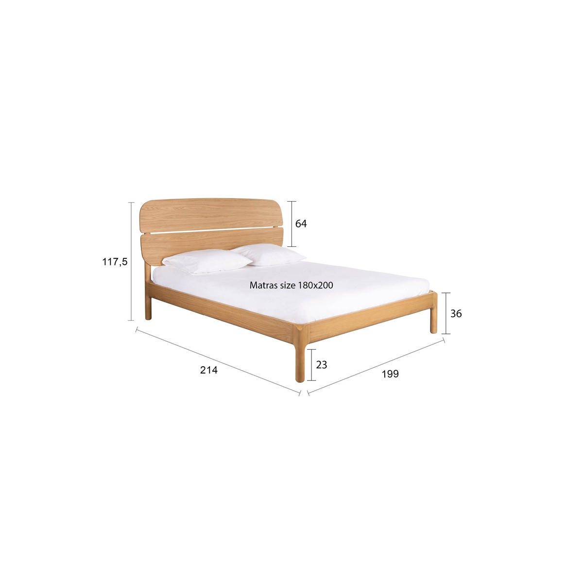 BETT Storm Naturel 180 cm - Naturfarben, Holz (180/200cm) - Zuiver