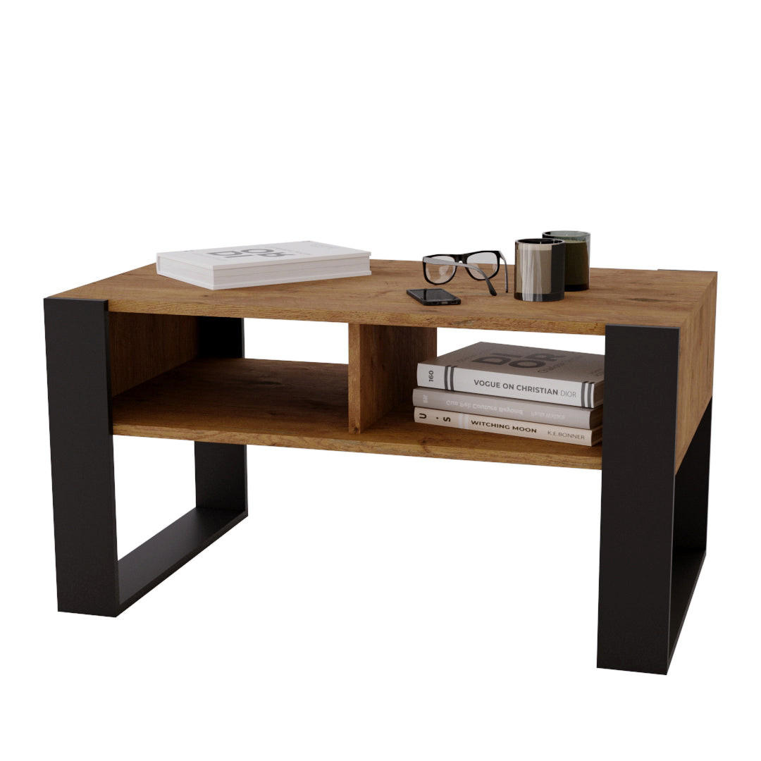COUCHTISCH KORA 92 - Alteiche/Schwarz, Holz (53.6/92/45cm) - Mat-Haus