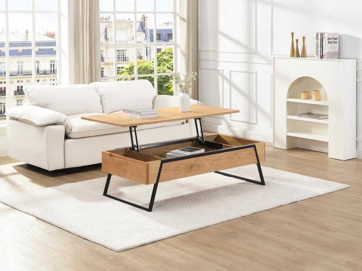COUCHTISCH mit klappbarer Platte – Eichenfurnier – Natur – EBENORA - Naturfarben, Holz (120/60/61cm) - Vente-Unique