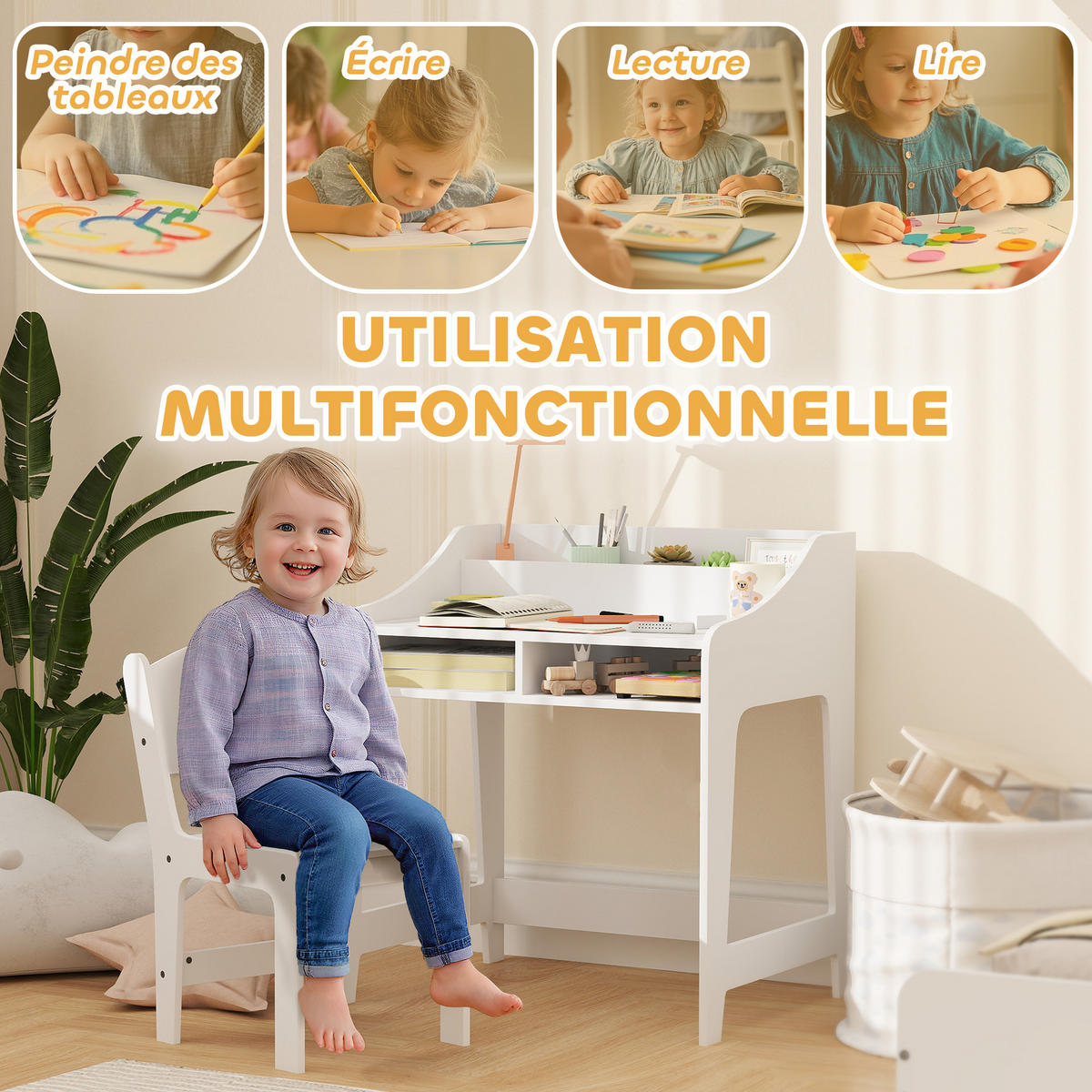 SCHREIBTISCH-SET DE-17552 offene Fächer und Regale Weiß - Weiß, Holzwerkstoff (60/68/48cm) - ComfortXL