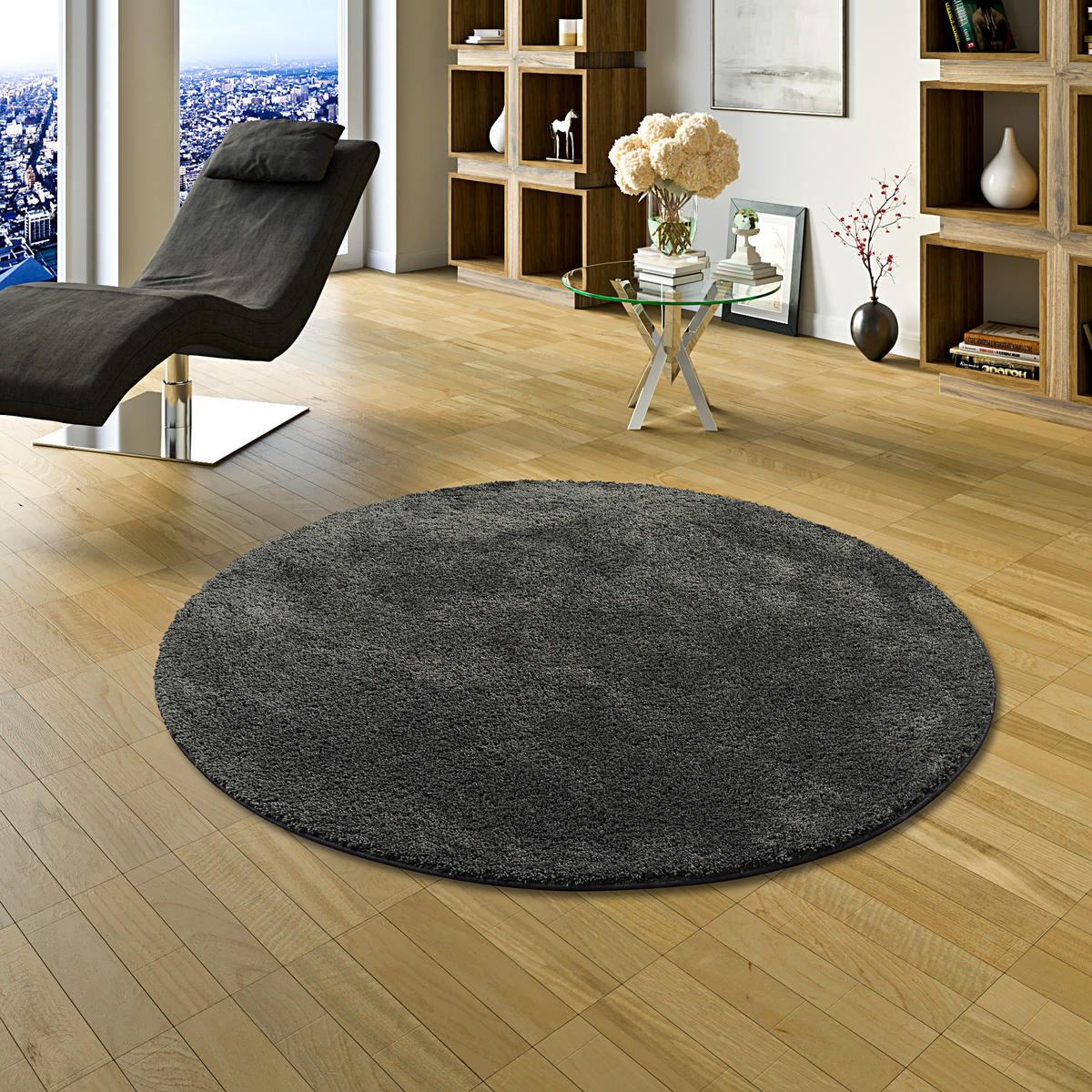 HOCHFLOR SHAGGY TEPPICH PALACE RUND - Chromfarben, Textil (160/160cm) - Snapstyle