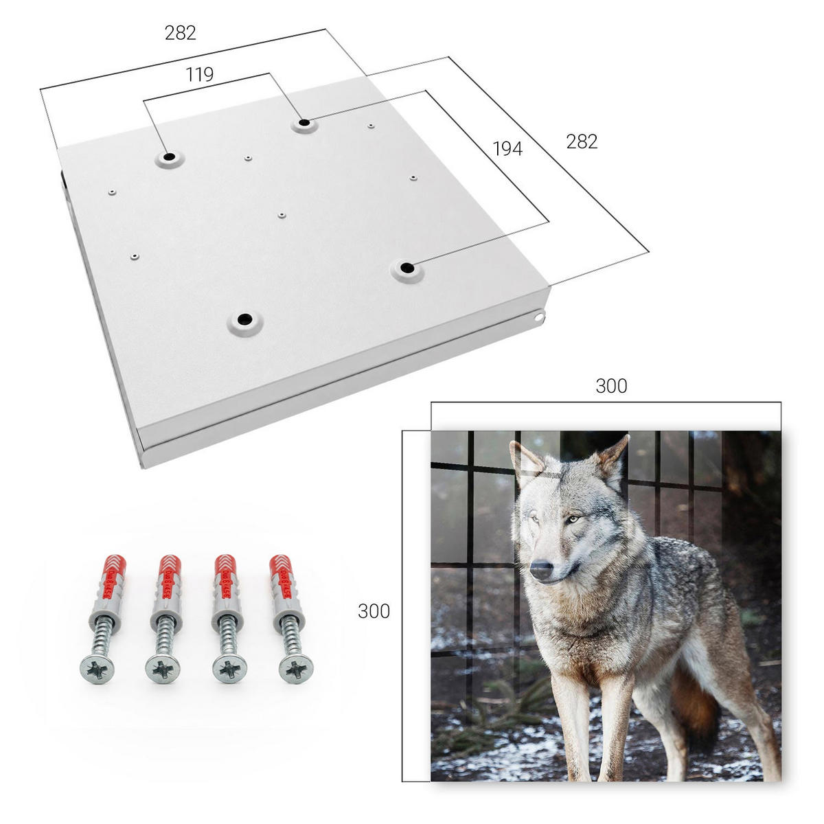 SCHLÜSSELBOX Weiß 30x30 cm – Türöffnung nach rechts - Wolf im Wald - Grau, Metall (30/30/5cm) - TULUP