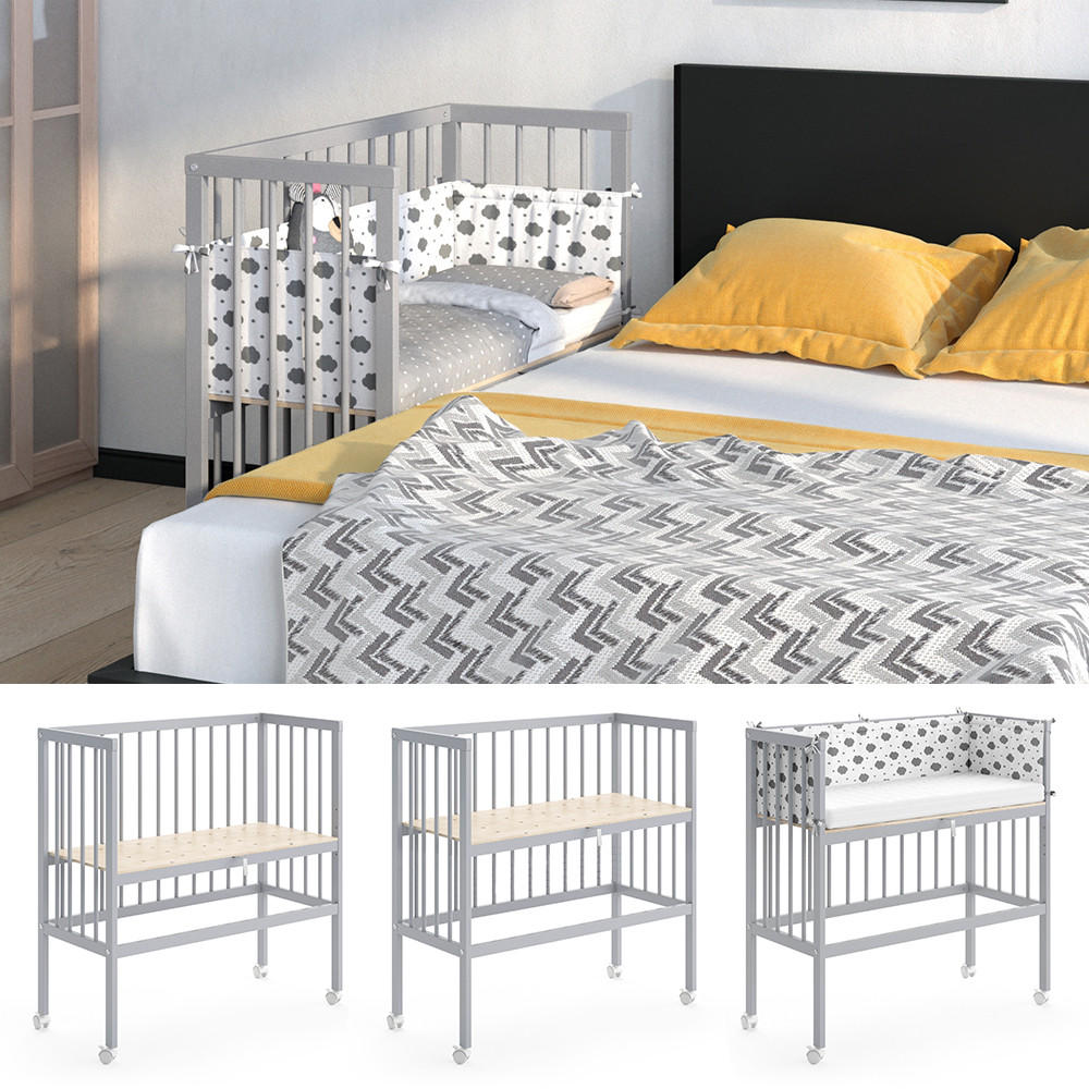 BEISTELLBETT Sophie Grau 94 x 90 cm 1 Seitenschiene - Grau, Holz (94/96/90cm) - VitaliSpa