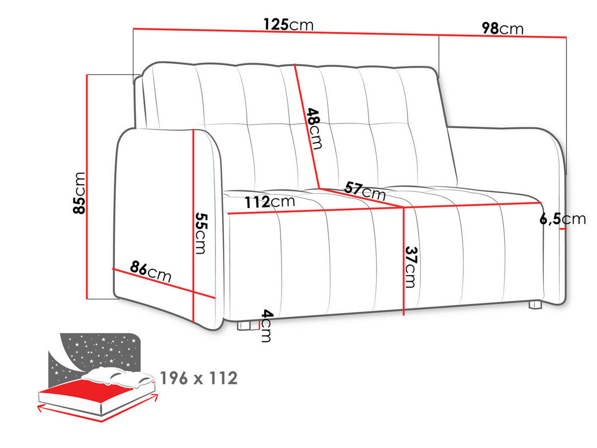 SCHLAFSOFA Viva Grand II - Schwarz/Braun, Holz/Kunststoff (125/85/95cm) - MIRJAN24