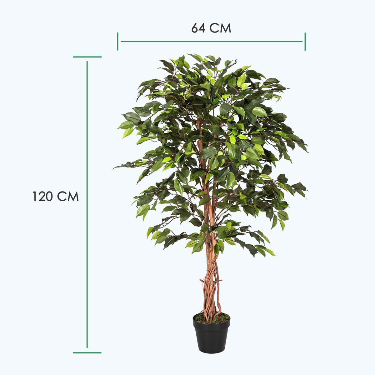 KUNSTBAUM Ficus benjamini, 120 cm - Grün, Kunststoff (120cm) - Homescapes