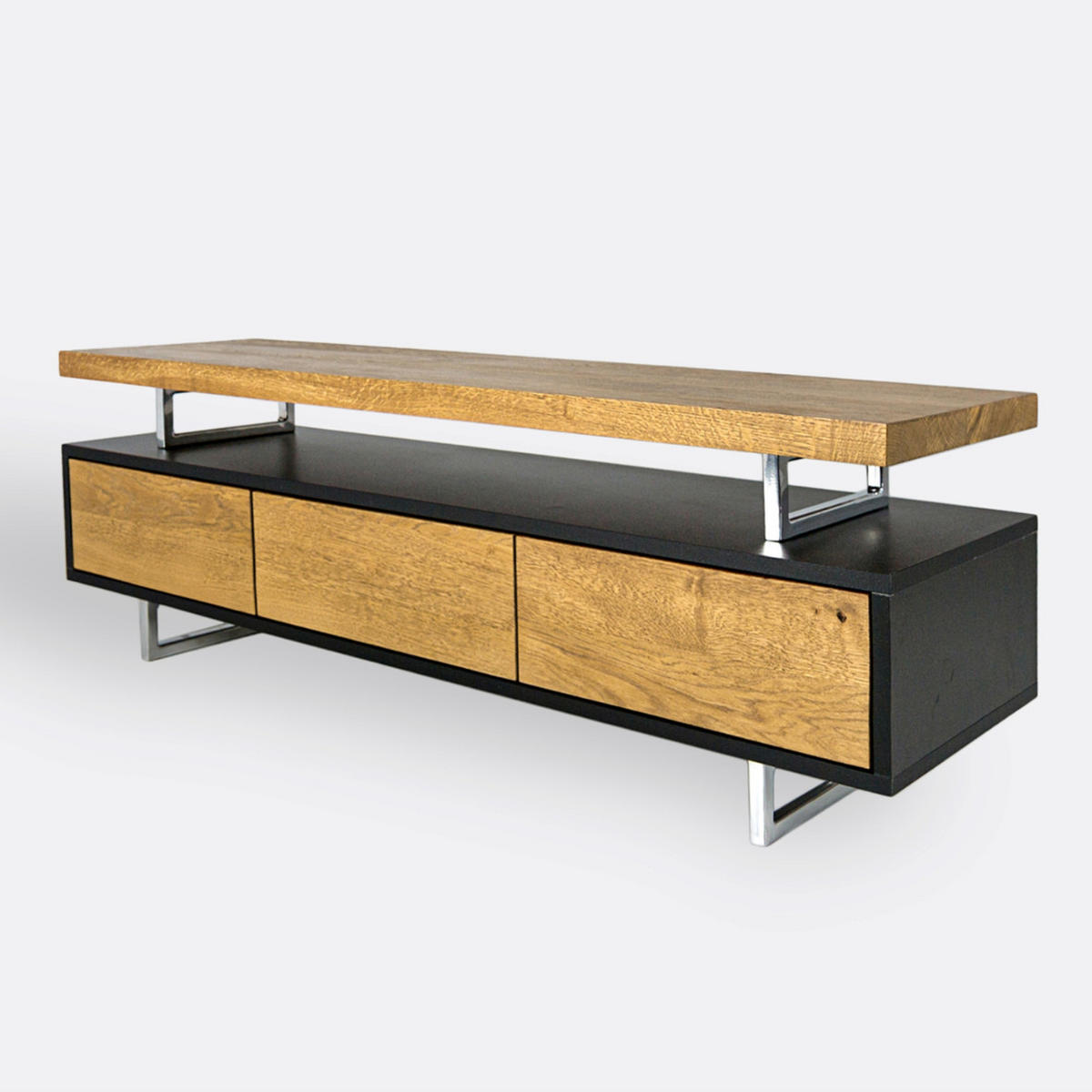 FERNSEHSCHRANK aus Eichenholz und laminierter Platte auf Metallbeinen NESCA II - Eichefarben, Holz (135/45/40cm) - Rawood Furniture