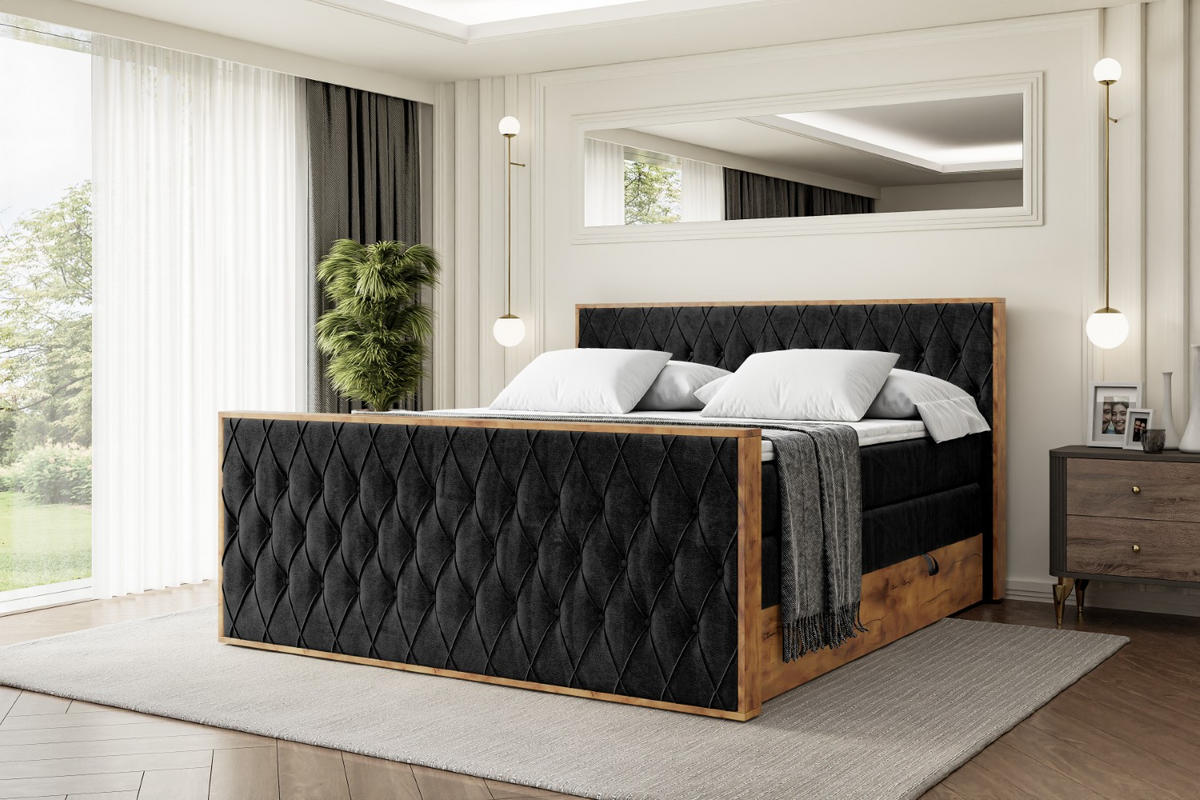 BOXSPRINGBETT mit Matratze H3|H4 und Lattenrost - LOLLI5-Z KING-120x200 - Schwarz Casablanca - Schwarz, Holzwerkstoff (120/200cm) - ALTDECOR