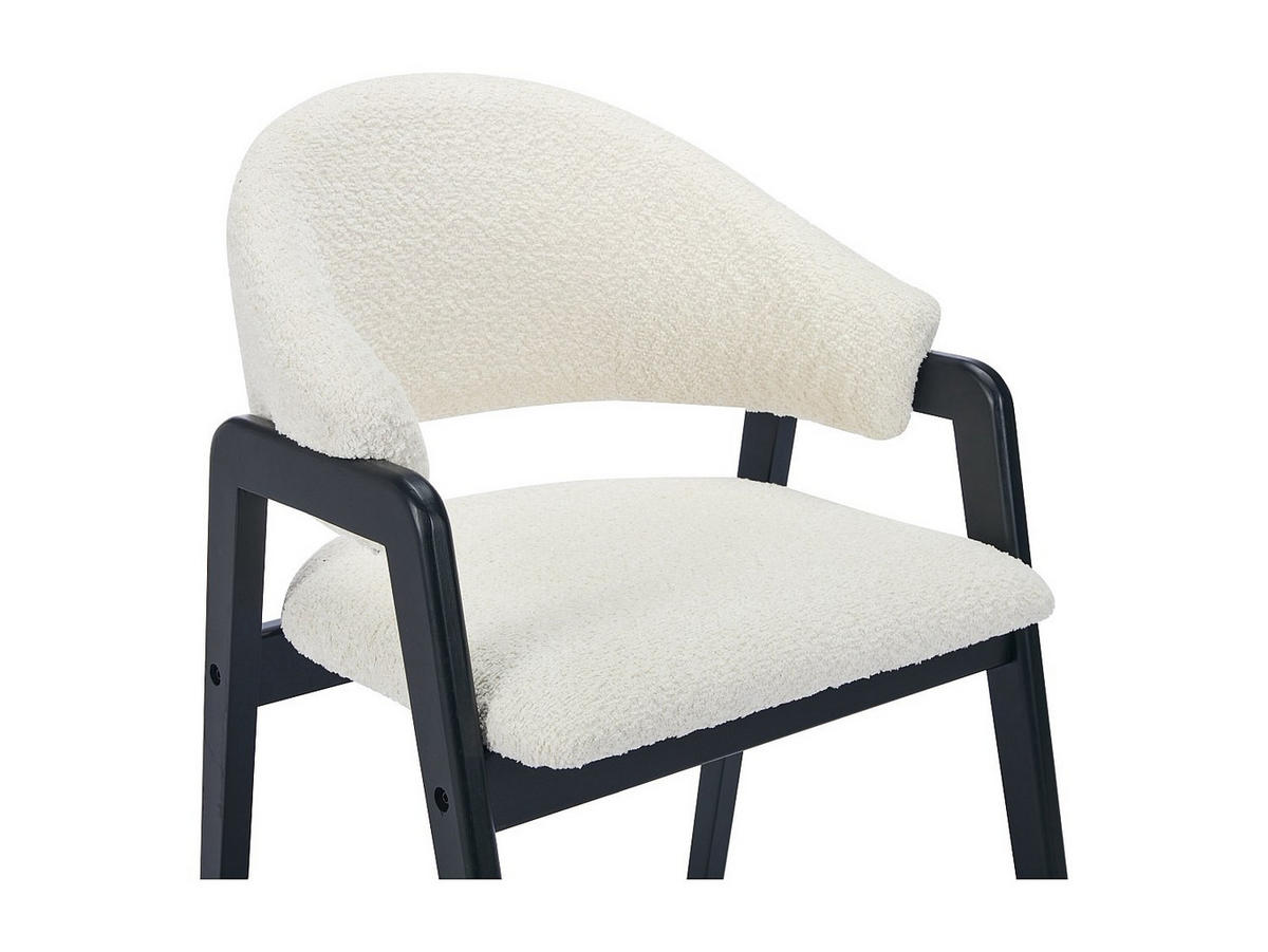 STUHL mit Armlehnen 2er-Set - Bouclé-Stoff & Kautschukholz - Weiß & Schwarz - SOLUNA - Schwarz/Weiß, Textil (53.5/82/56cm) - Vente-Unique