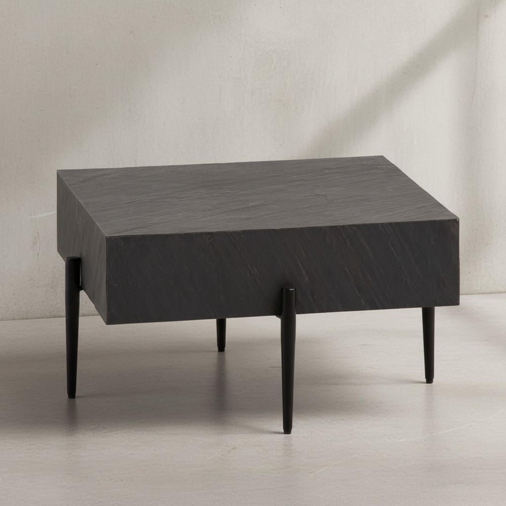 COUCHTISCH Quadratisch Anthrazit Steinoptik Metall 64x64x35 cm Modern Massiv - Schwarz/Grau, Holz/Metall (64/64/35cm) - KADIMA DESIGN