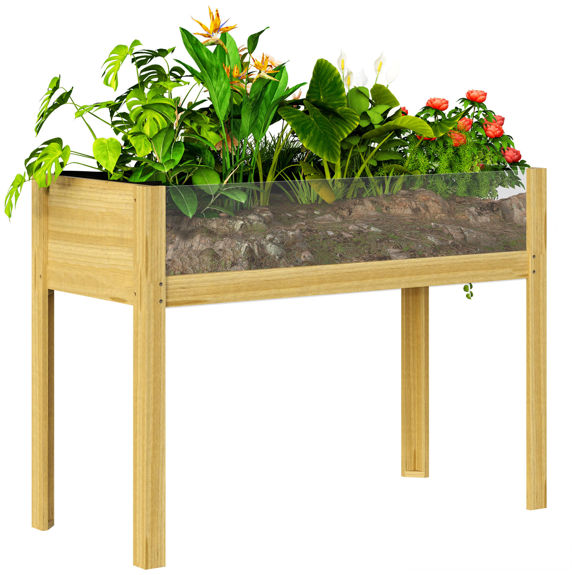 HOCHBEET mit Acrylplatten - Naturfarben, Holz (50/80/110cm) - Outsunny