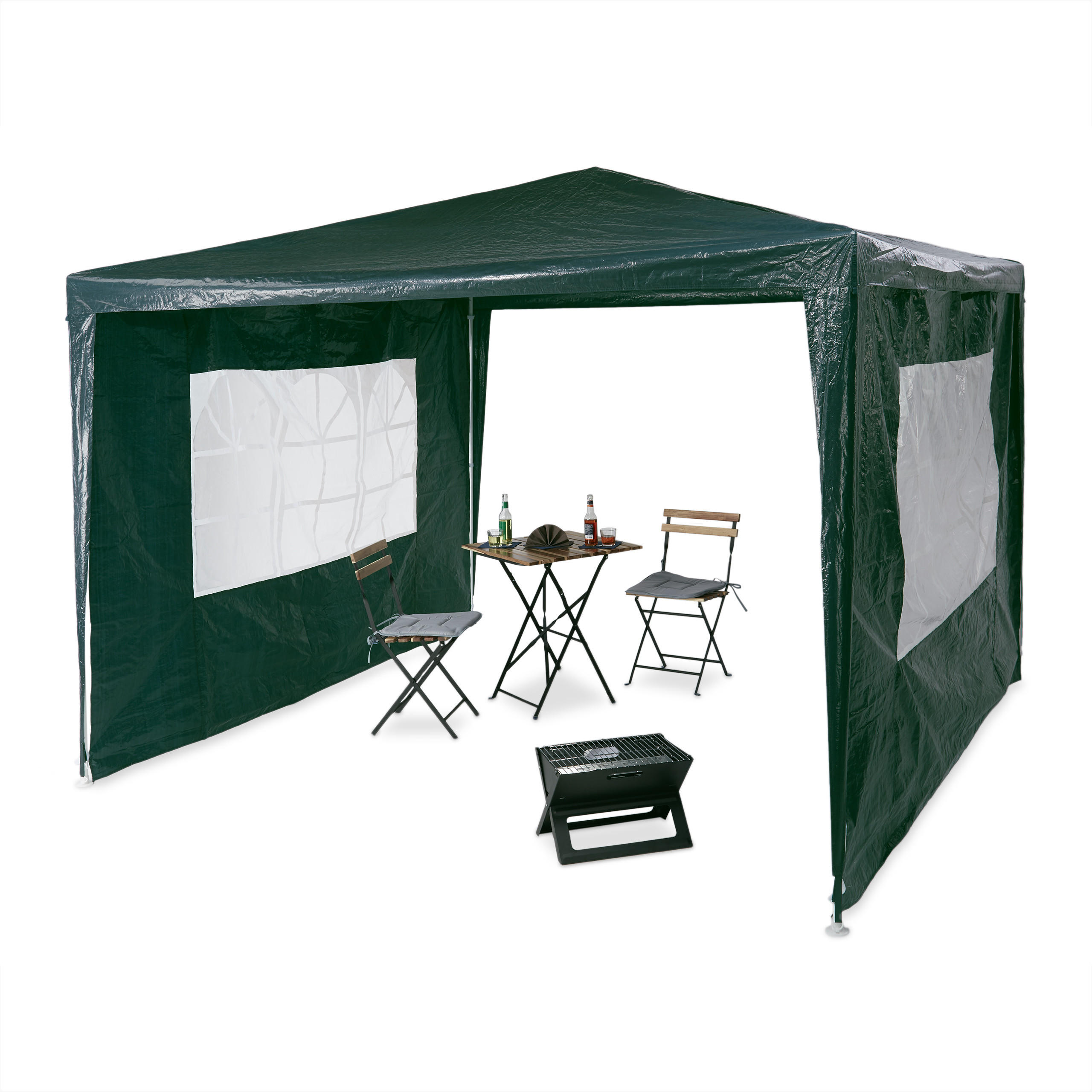 PAVILLON 3x3m - Dunkelgrün, Kunststoff/Metall (300/250/300cm) - Relaxdays