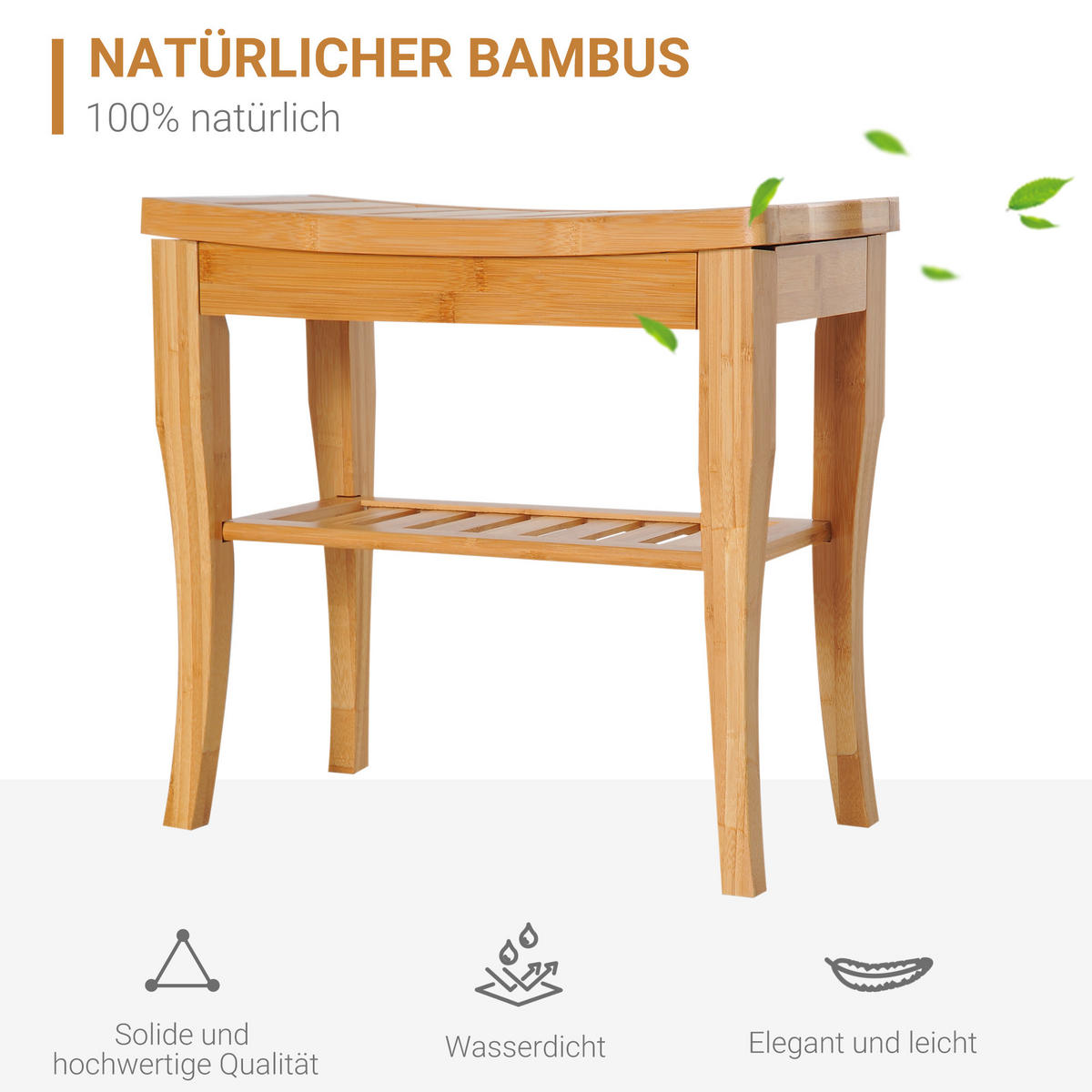 DUSCHHOCKER DE-10530 mit Ablage & Bambus Natur - Naturfarben, Naturmaterialien (26/44.5/47.5cm) - ComfortXL