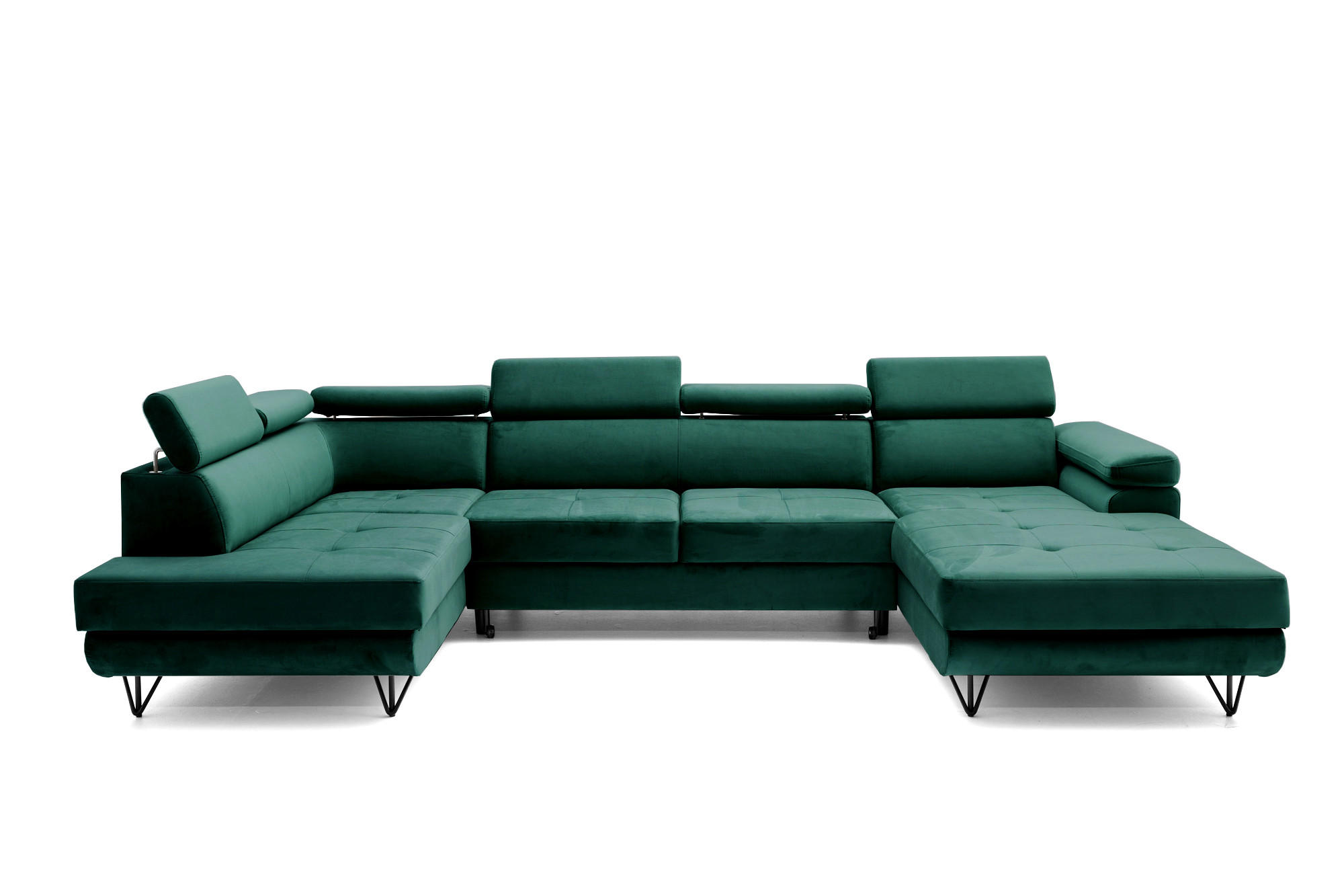 ECKSOFA U-Form JUNIOR U Links mit Schlaffunktion 128x254 Velours Dunkelgrün - Dunkelgrün/Schwarz, Holz/Textil (323/90/184cm) - Muffo