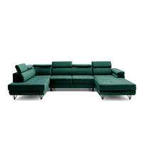 ECKSOFA U-Form JUNIOR U Links mit Schlaffunktion 128x254 Velours Dunkelgrün - Dunkelgrün/Schwarz, Holz/Textil (323/90/184cm) - Muffo