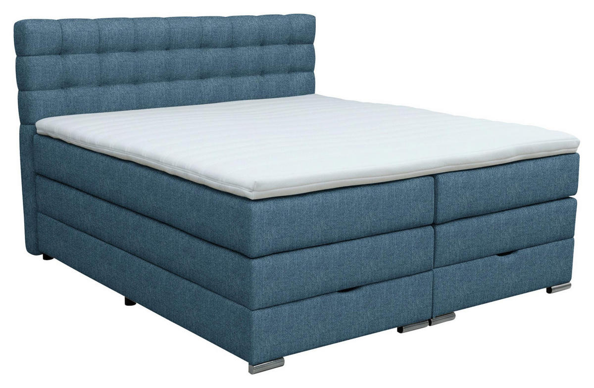 BOXSPRINGBETT London Blau ca. 160 / 200 cm - Blau, Holz - Premium Living