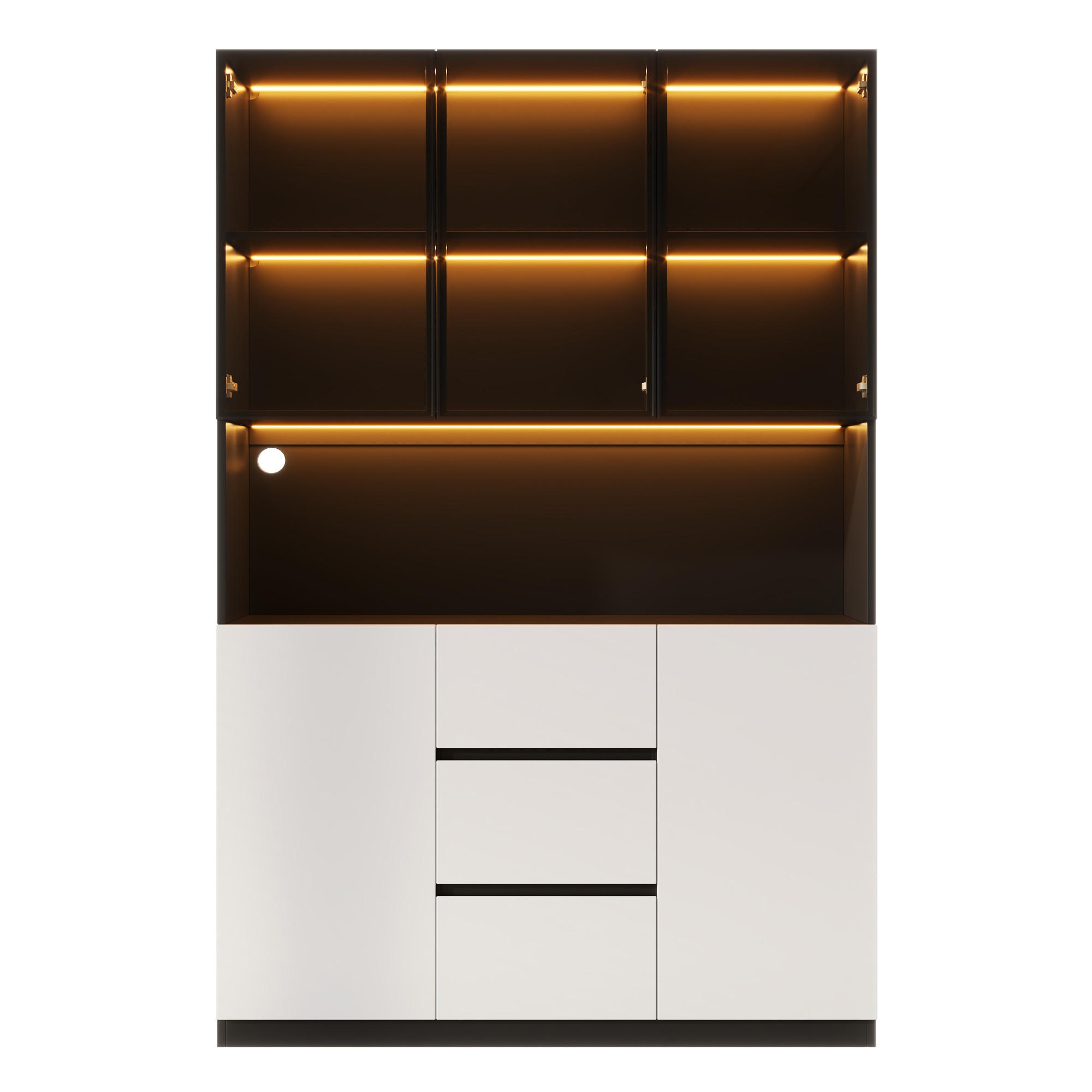 VITRINESCHRANK schwarz & weiß 200 cm hoch mit led-beleuchtung & kabelmanagement - Schwarz, Holzwerkstoff (120/200/40cm) - Urban Meuble
