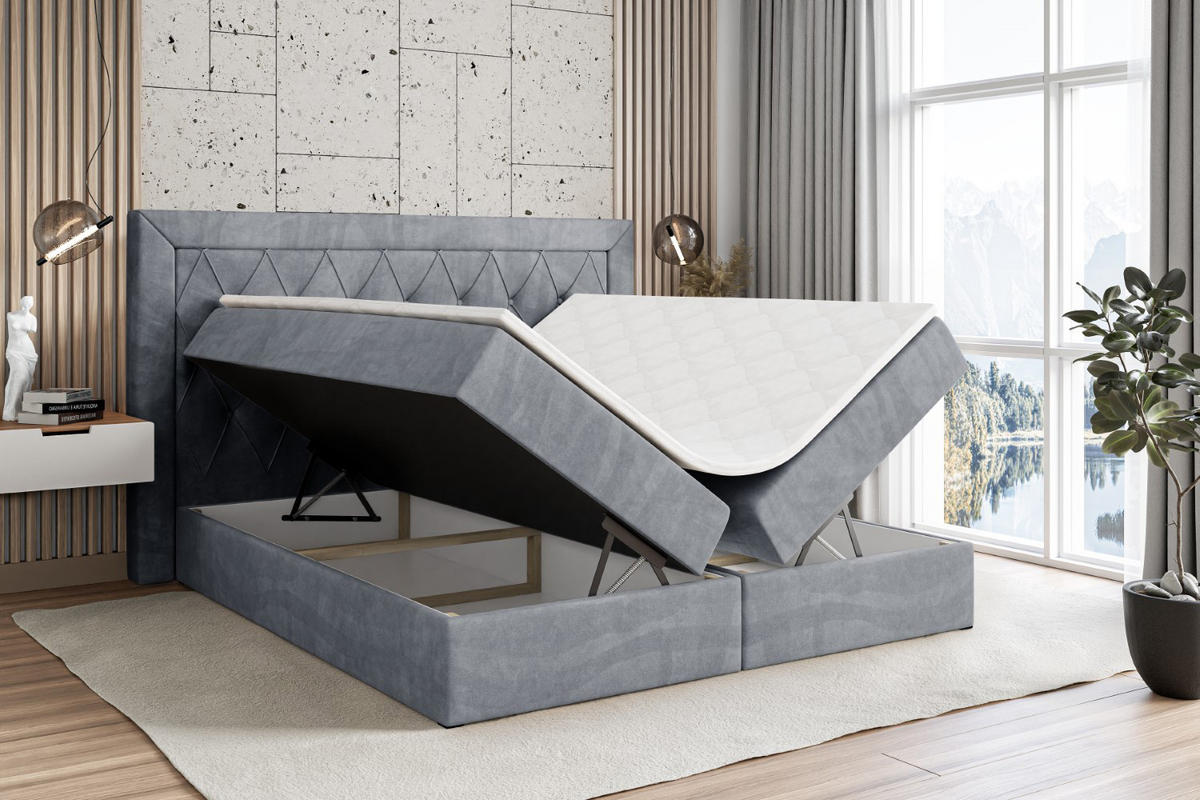 BOXBETT mit H4-Matratze und Lattenrost - NOEL - 200x200 Grau - Grau, Holzwerkstoff (200/200cm) - ALTDECOR