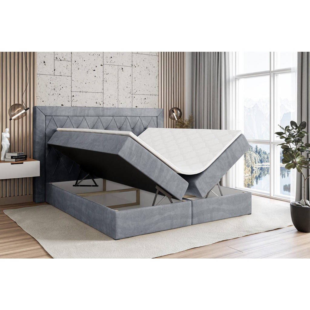 Thumbnail - Altdecor Boxbett, Grau, Holzwerkstoff, Höhe ca. 21 cm, 140x200 cm, Schlafzimmer, Betten, Boxspringbetten