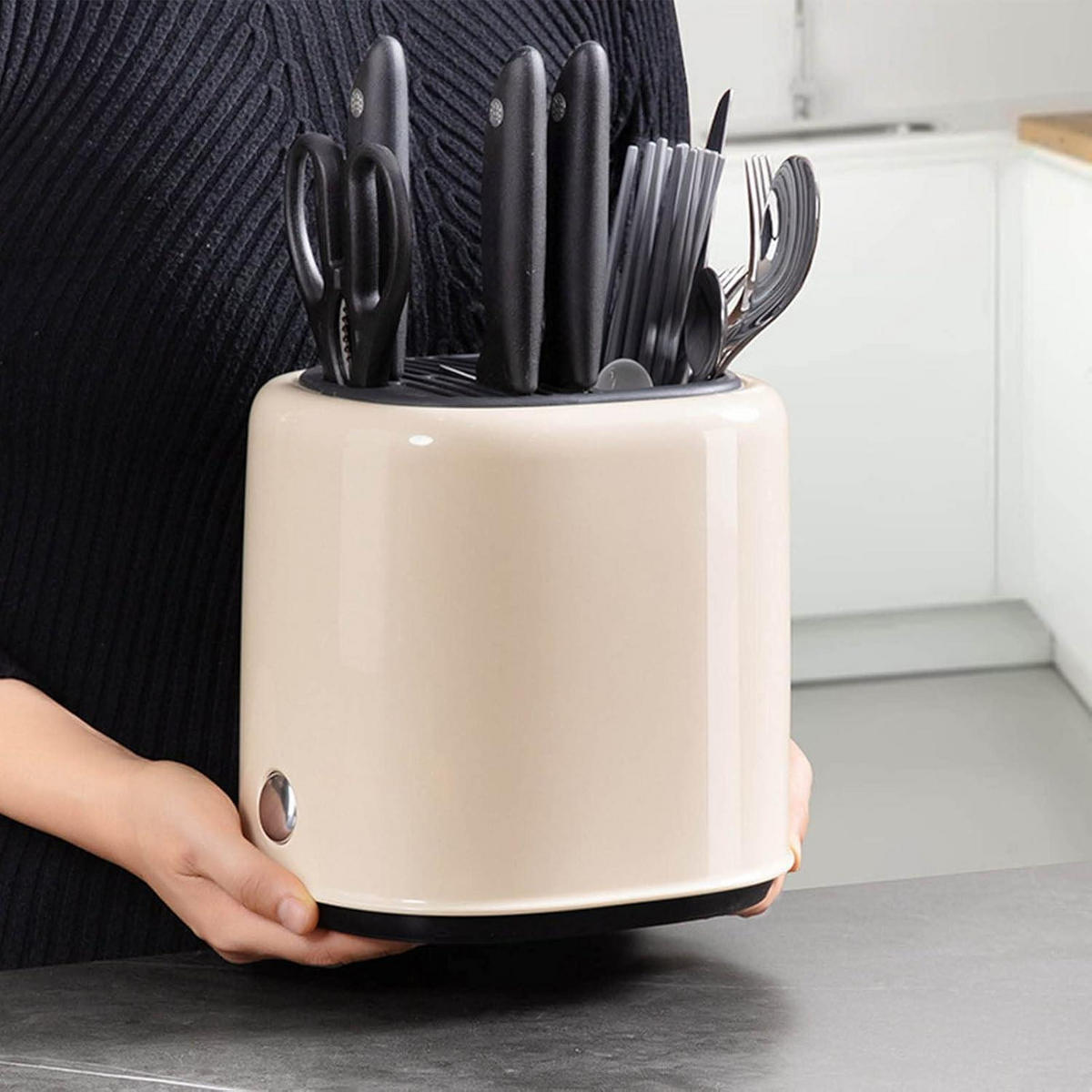 MESSERBLOCK Beige 2-in-1 Utensilien Organizer - Beige, Kunststoff (15/25/15cm)