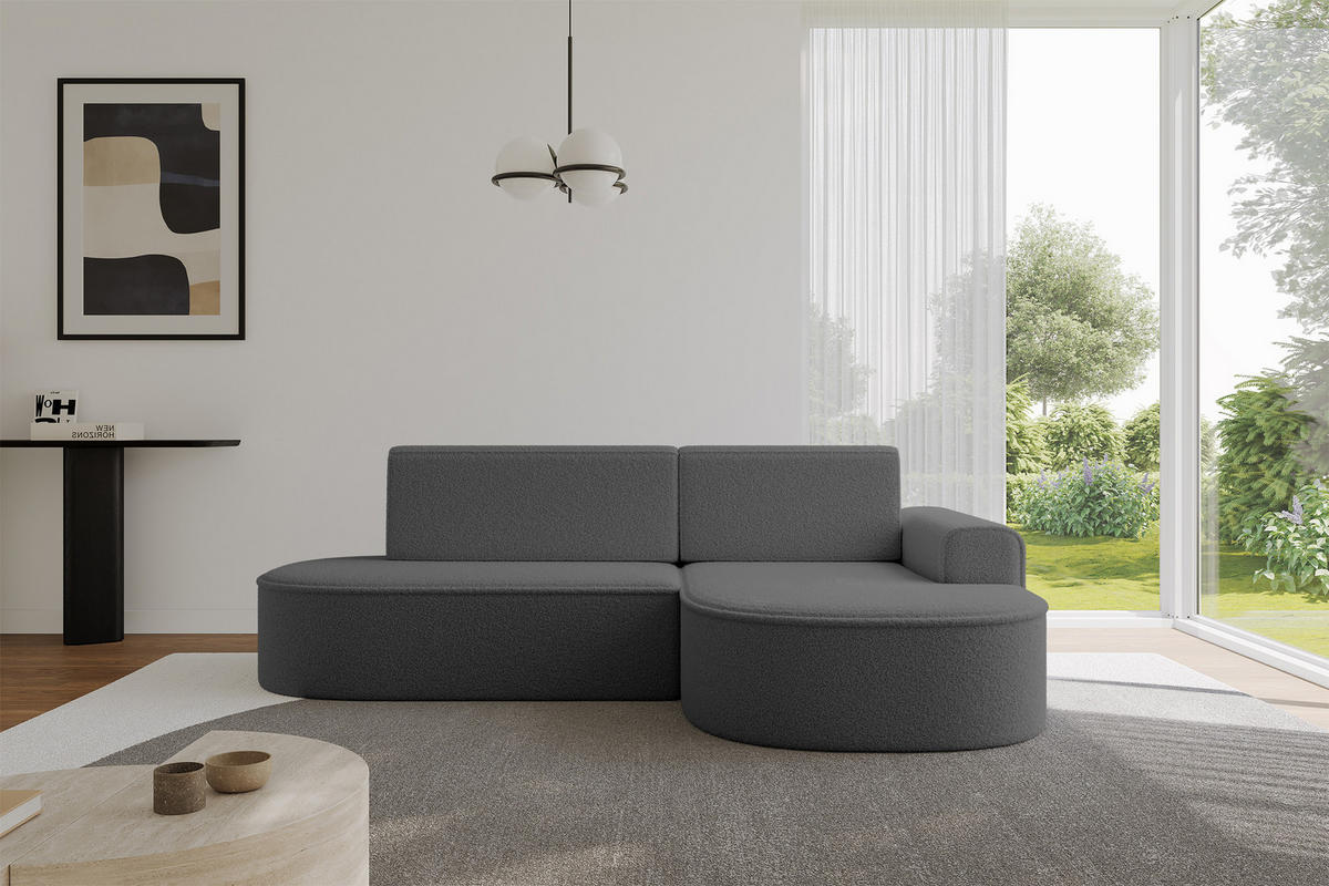 ECKSOFA mit Schlaffunktion und Bettkasten Ottomane Rechts MARI-L1-S - 283x167x85 cm Grau Bouclé - Schwarz/Grau, Holzwerkstoff/Kunststoff (167/283cm) - ALTDECOR