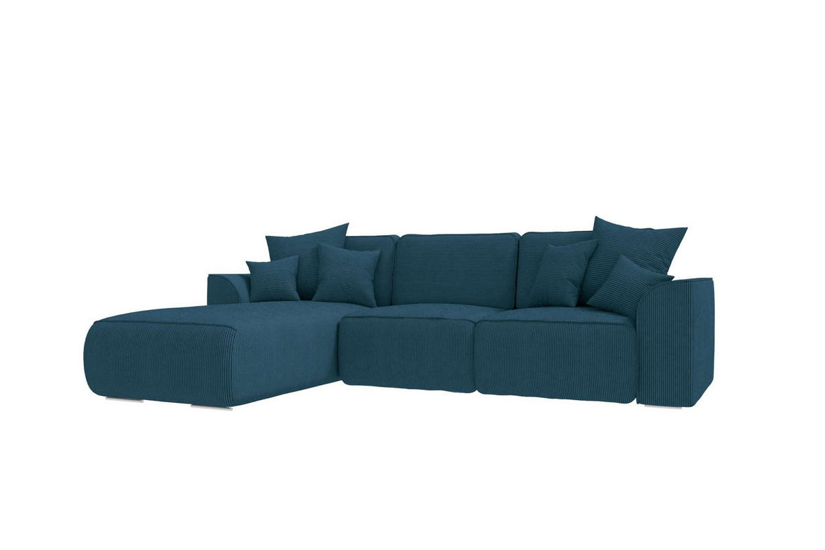 ECKSOFA GUSTO Cordstoff Blau Links inkl. Schlaffunktion - Blau/Chromfarben, Kunststoff/Textil (295/194cm) - 99rooms