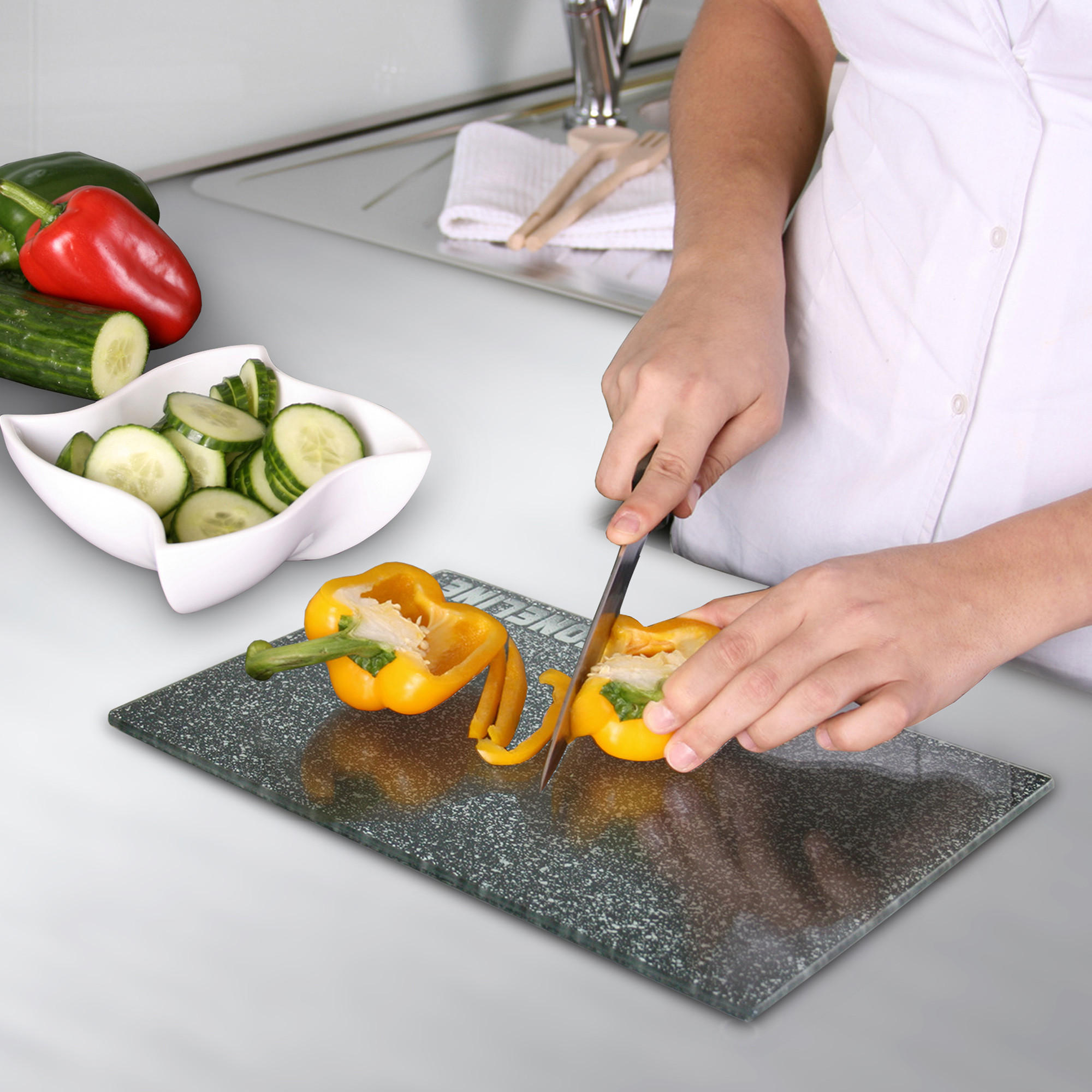 GLAS SCHNEIDBRETTER SET 4-TEILIG - Schwarz, Glas (17/27cm) - Stoneline