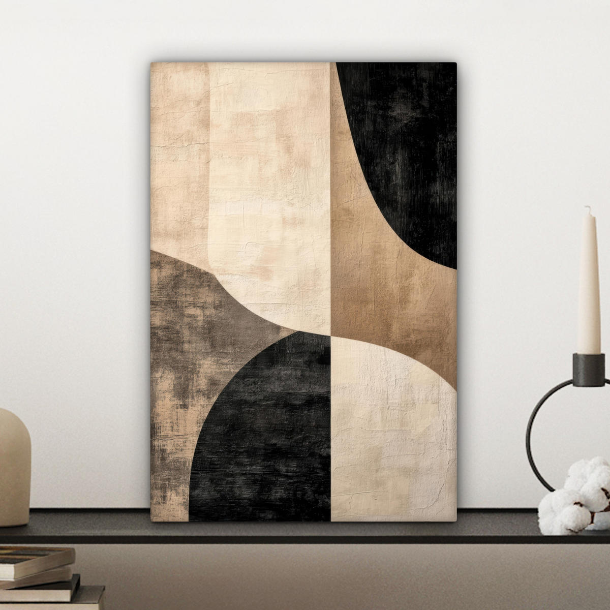 LEINWANDBILD Abstrakt - Flugzeuge - Schwarz - Rund Deko Wohnzimmer 20x30 cm - Beige, Textil (20/30cm) - MuchoWow