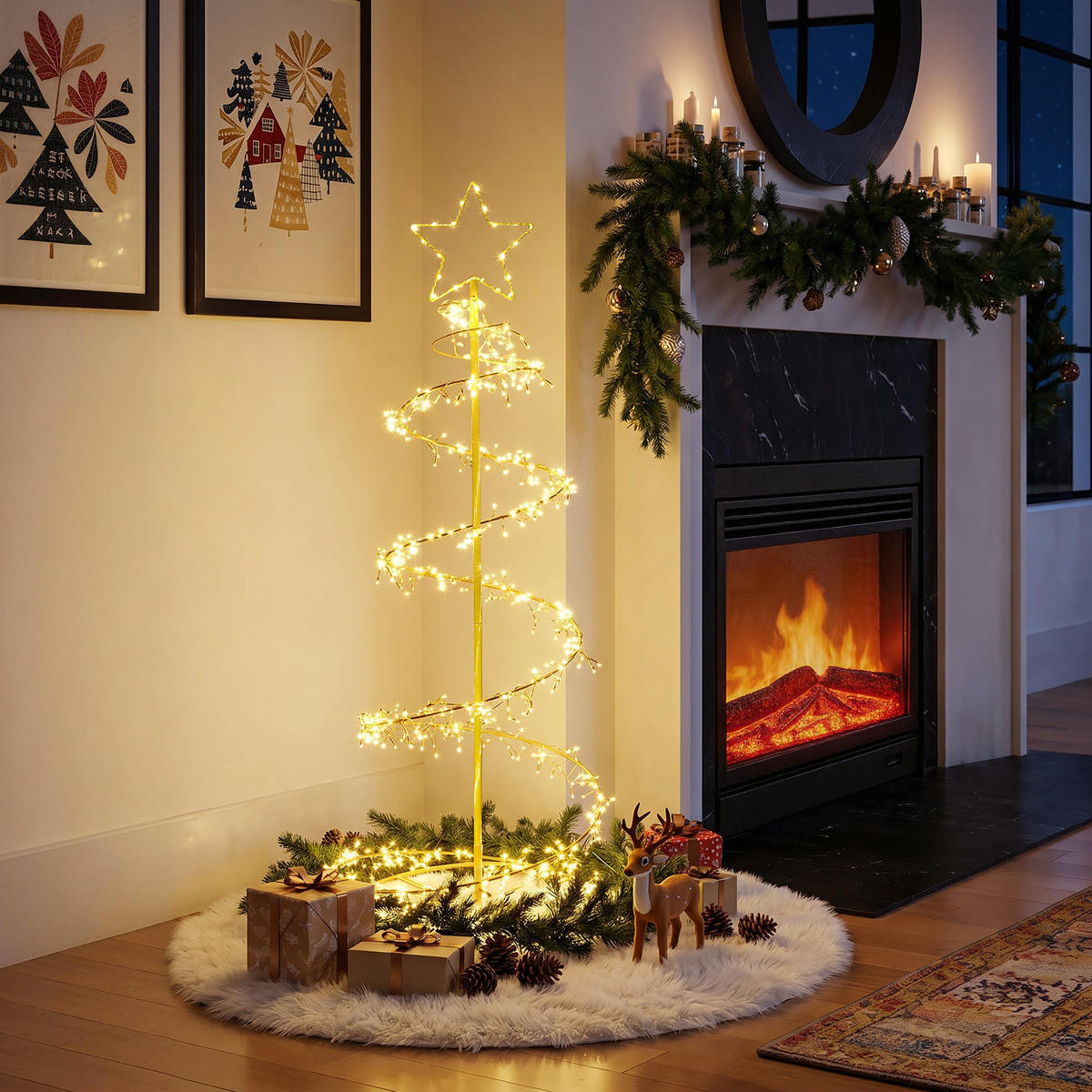 LED Spiralbaum HTHD0220 - Goldfarben, Kunststoff/Metall (50/120/50cm) - Hometopia