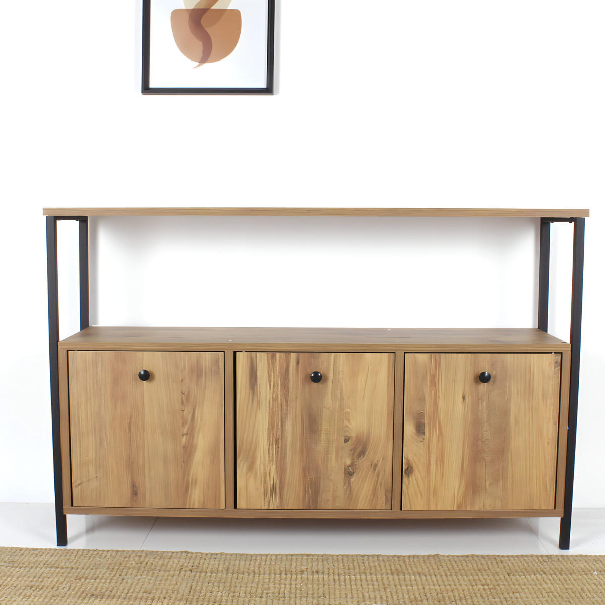SIDEBOARD 3 Türen, Nussbaum-Dekor, L120 cm - NERO - Apfelbaumfarben, Holzwerkstoff (30/75/120cm) - Calicosy