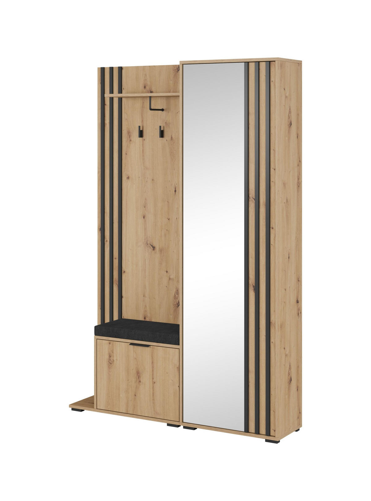 GARDEROBENSCHRANK - JOHN (Artisan + Mit Kissen) - Eiche Artisan, Holzwerkstoff (135/197/40cm)