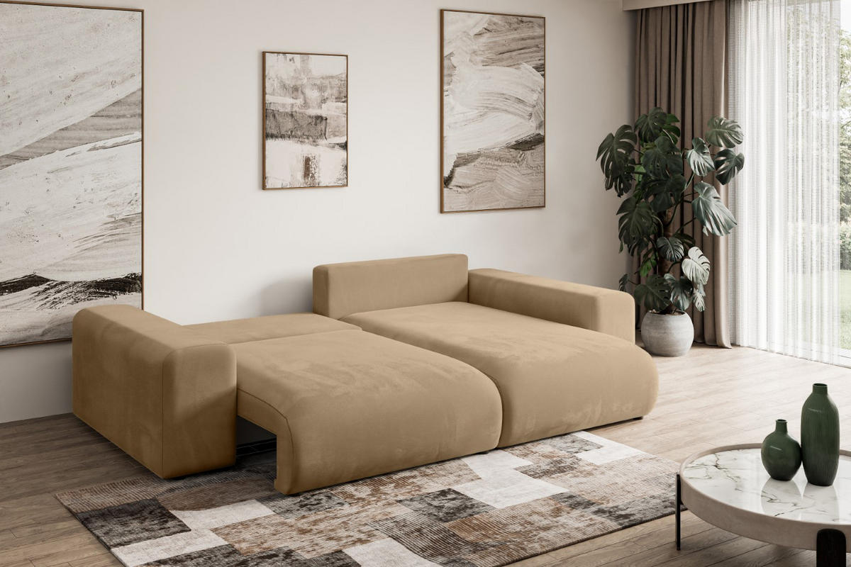 ECKSOFA Ottomane rechts ESKAR-L 266x176x84 Beige Velours - Beige/Schwarz, Holzwerkstoff/Kunststoff (176/266cm) - ALTDECOR
