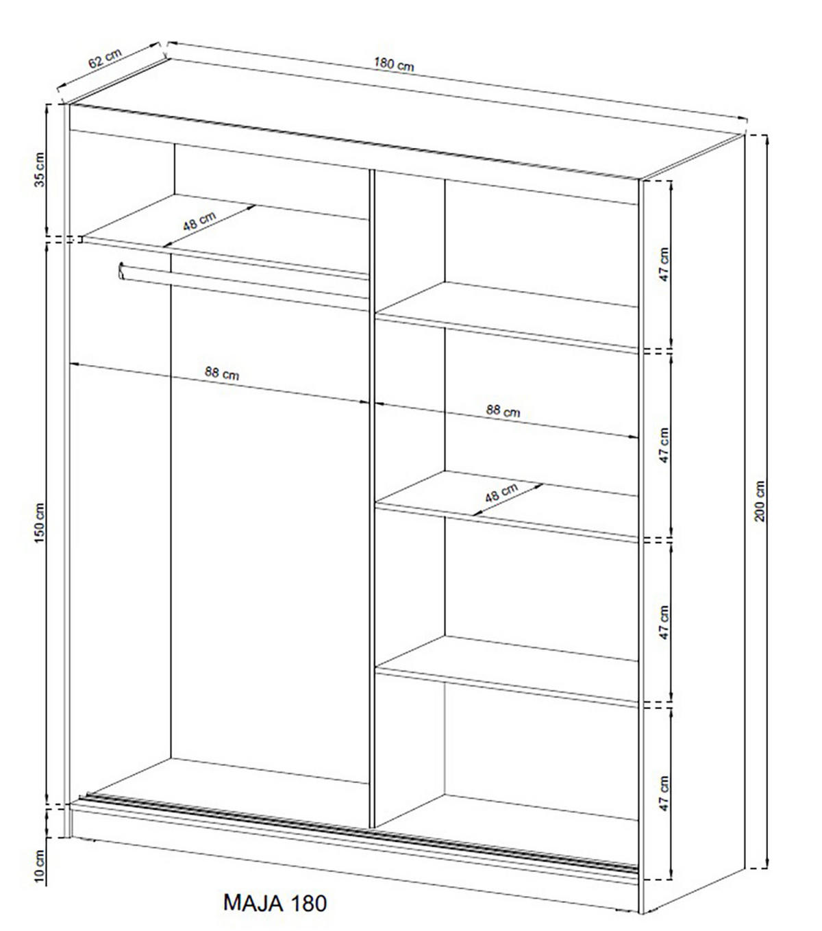 SCHIEBETÜRENSCHRANK Maja IX weiß 180 / 62 /200cm - Weiß, Holz/Holzwerkstoff (180/200/62cm) - Feldmann-Wohnen