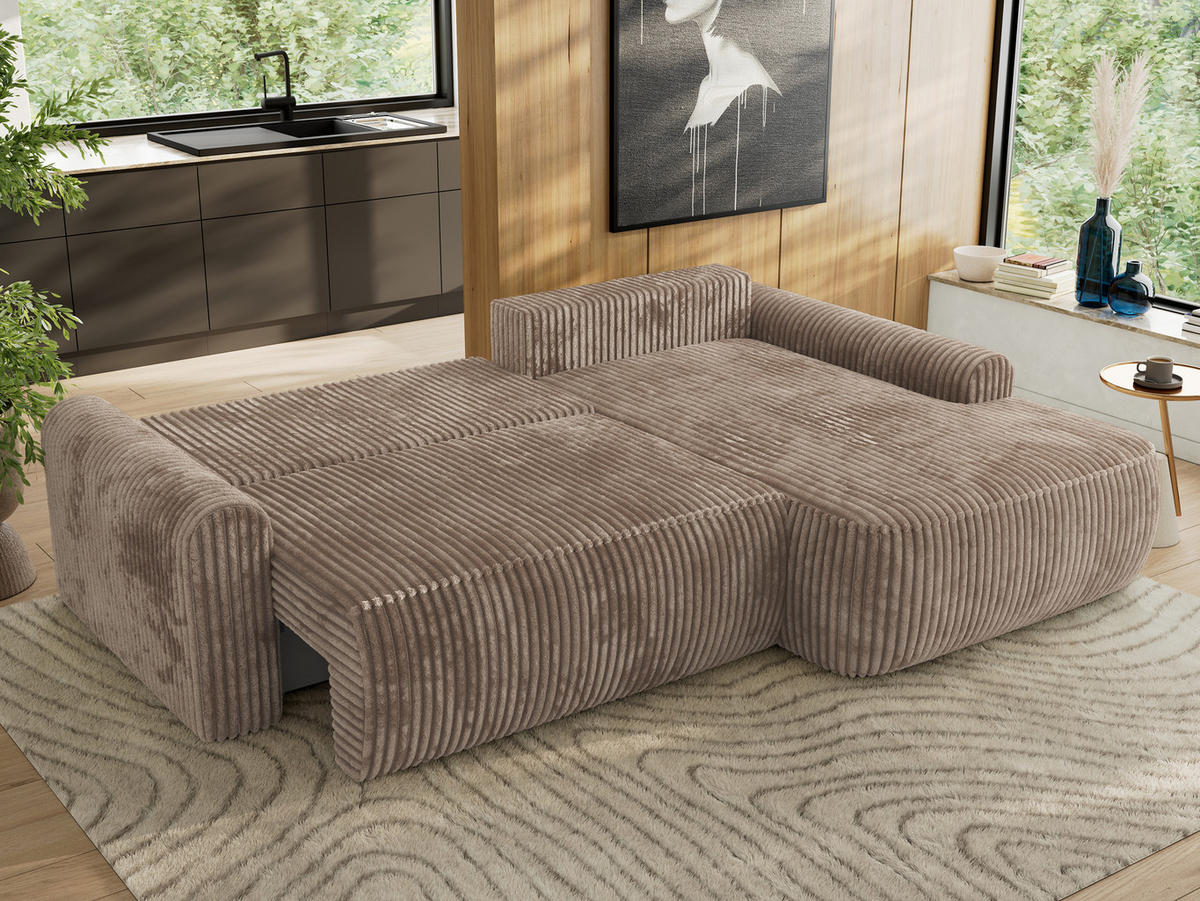 ECKSCHLAFSOFA CUBO L Braun Cord - rechts - Schwarz/Braun, Kunststoff/Textil (187/273cm) - MKS