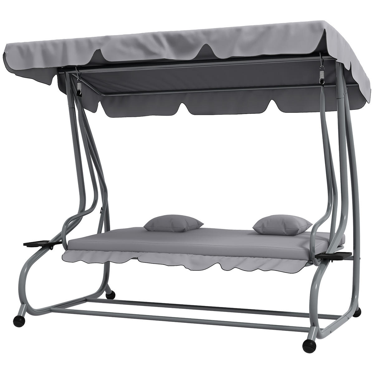 2-IN-1 HOLLYWOODSCHAUKEL DE-07032 Mit Liegefunktion, verstellbares Dach, Grau - Hellgrau, Textil/Metall (200/164/120cm) - ComfortXL