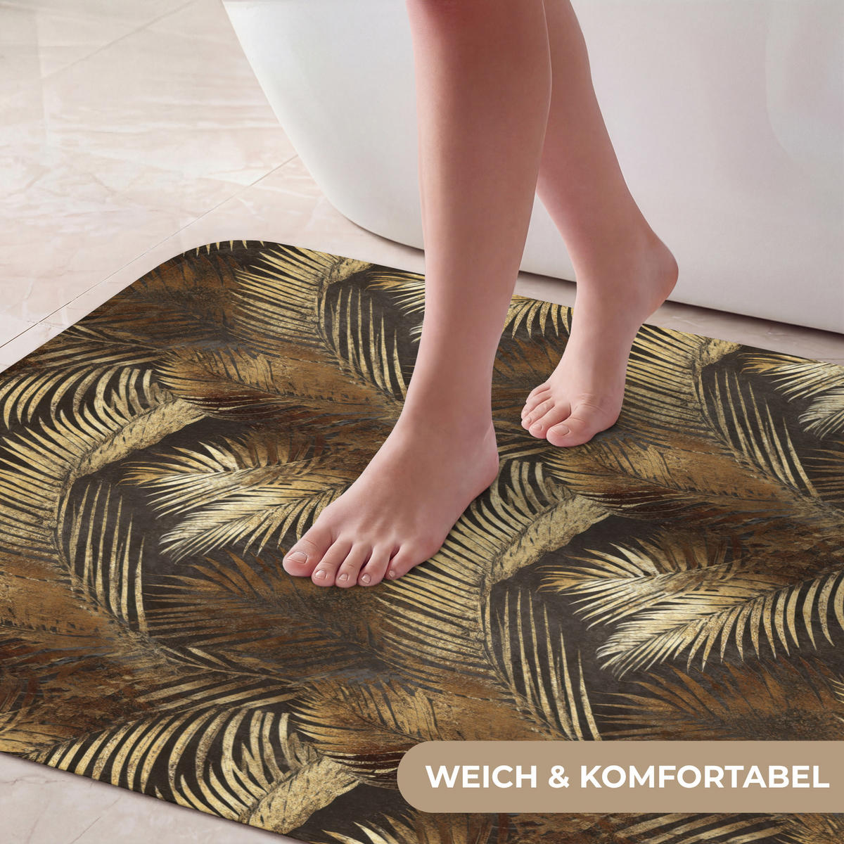 KOUPELNOVÁ PŘEDLOŽKA Tropical - Listy - zlaté 60x90 cm - zlatá, textil/plast (60/90cm)