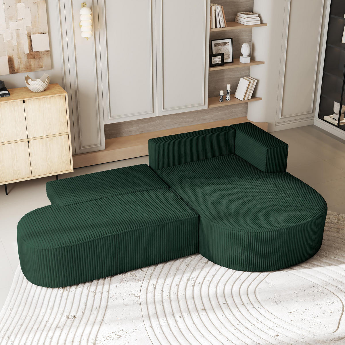 ECKSOFA CORTIO P R-S Grün Kordstoff mit Schlaffunktion - Grün, Holz (265/174cm) - MASSENO