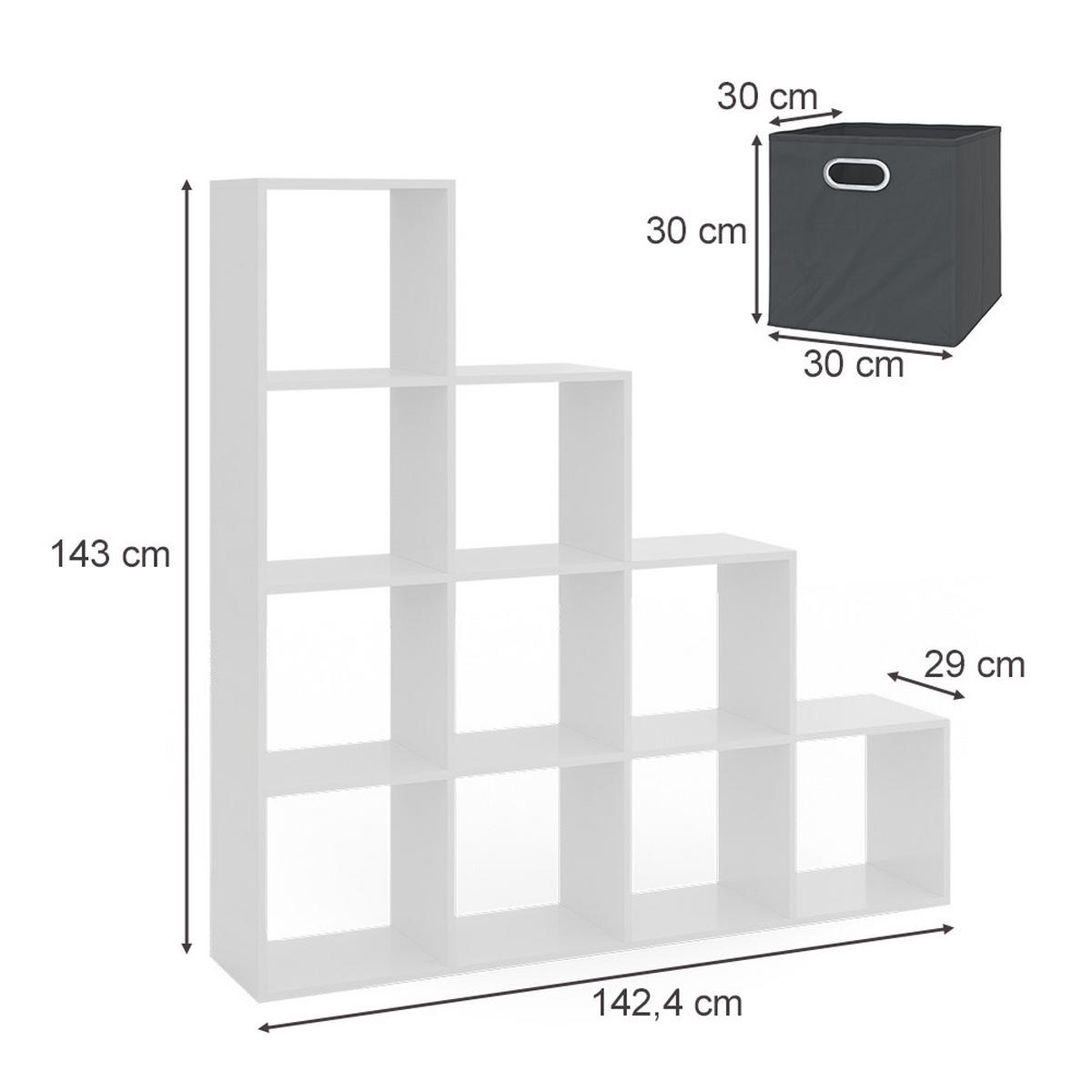 TREPPENREGAL Weiß 142.5 x 140 cm mit 6 Faltboxen - Anthrazit/Weiß, Holzwerkstoff (142.5/140/29cm) - Vicco