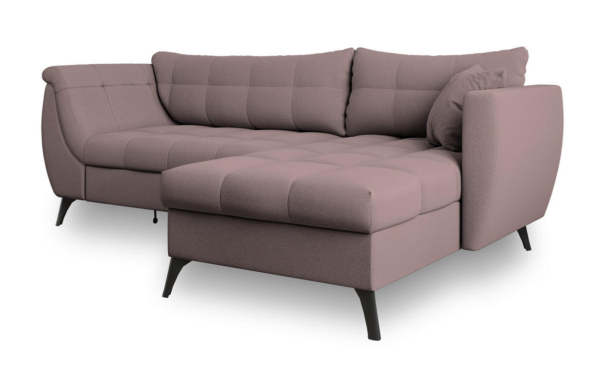 ECKSOFA MOLLIS Rosa Geflochtener-Stoff mit Schlaffunktion - Rosa, Holz (241/154cm) - MASSENO