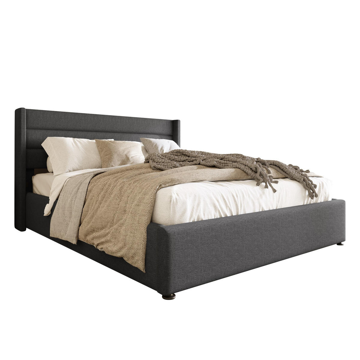 POLSTERBETT 140/200 cm grau mit hydraulischem Bettkasten - Grau, Textil (140/200cm) - OKWISH