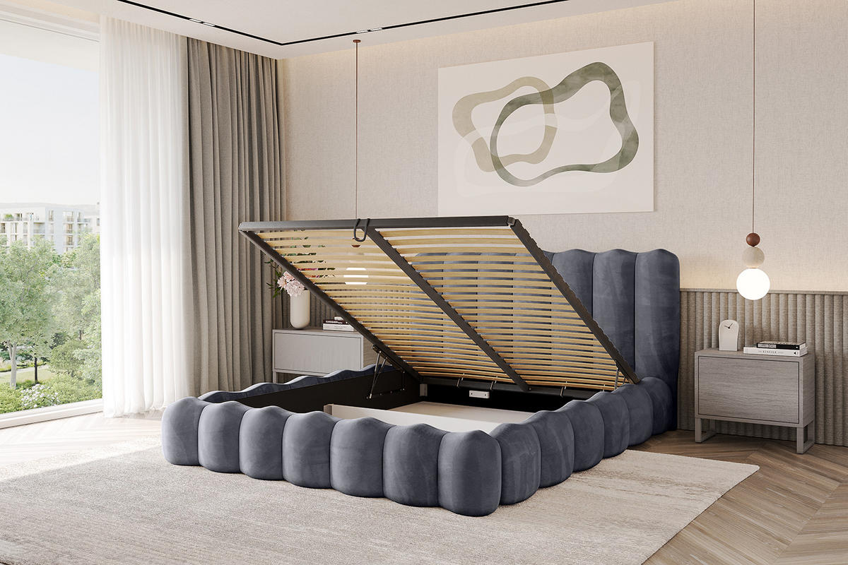 POLSTERBETT mit Bettkasten und Lattenrost, Boxbett ohne Matratze - SORA 160x200 Dunkelgrau - Dunkelgrau, Holzwerkstoff/Textil (160/200cm) - ALTDECOR