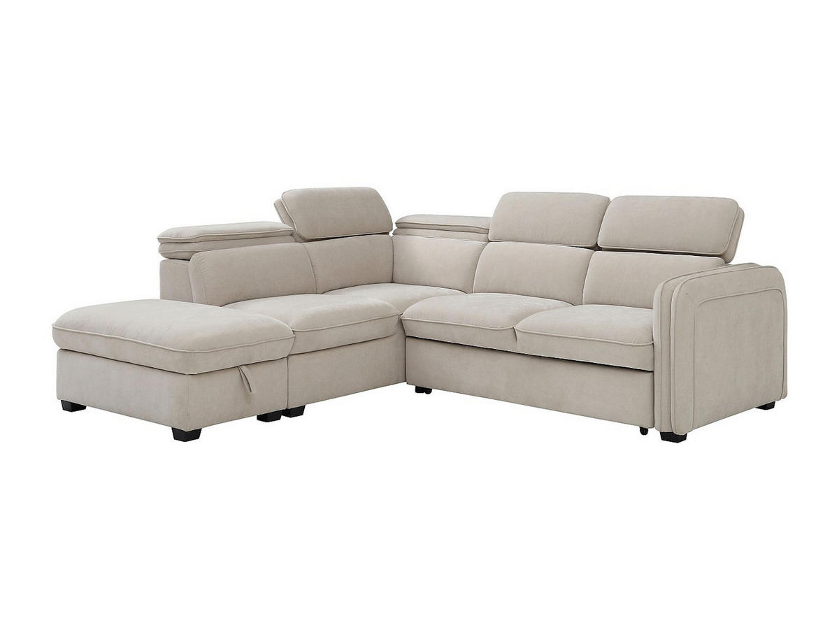 ECKSOFA mit Schlaffunktion und Hocker - Stoff - Beige - BALOTIA - Beige, Textil (255/230cm) - Vente-Unique