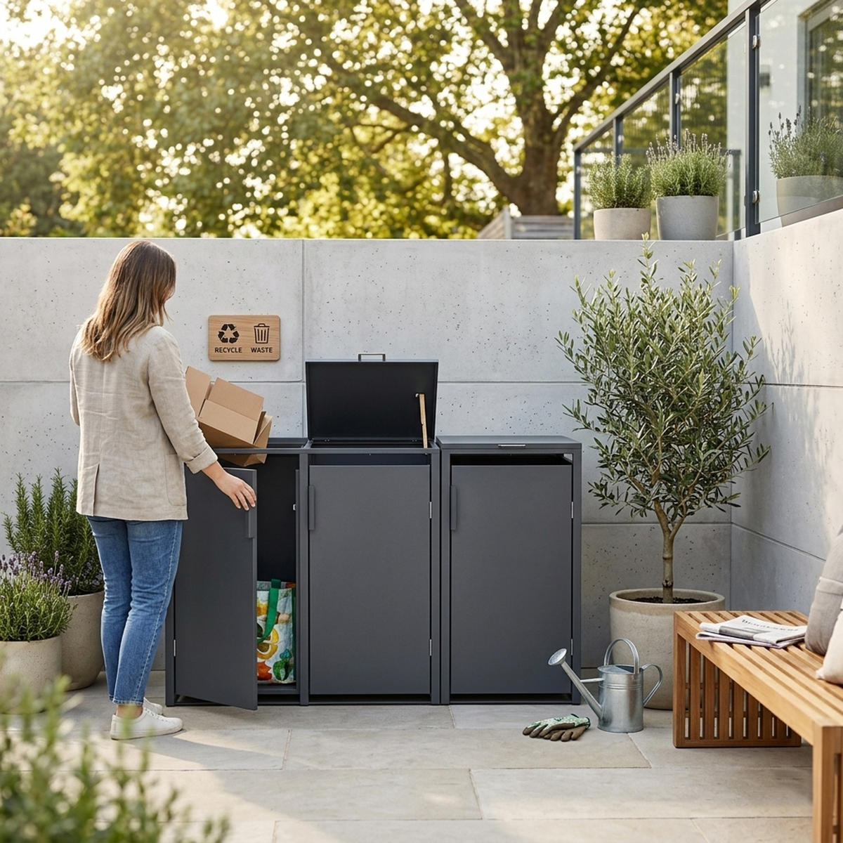 MÜLLTONNENVERKLEIDUNG Dublin - Mülltonnenbox für 3 - , Stahl verzinkt, anthrazit - Grau, Metall (198/116/80cm) - TPFGarden
