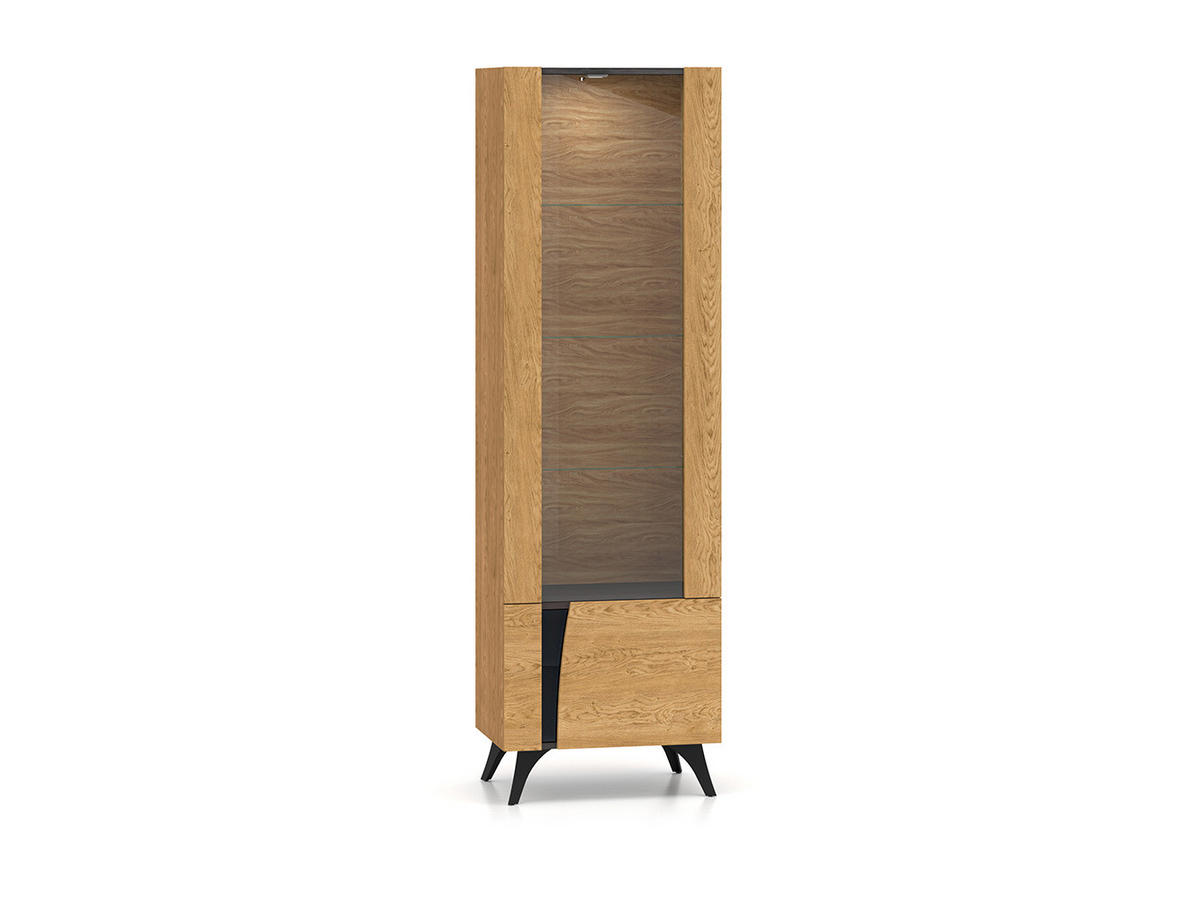 VITRINE Toscania Eiche / Schwarz 58 / 40 / 190cm - Eichefarben/Schwarz, Holz/Holzwerkstoff (58/190/40cm) - Feldmann-Wohnen