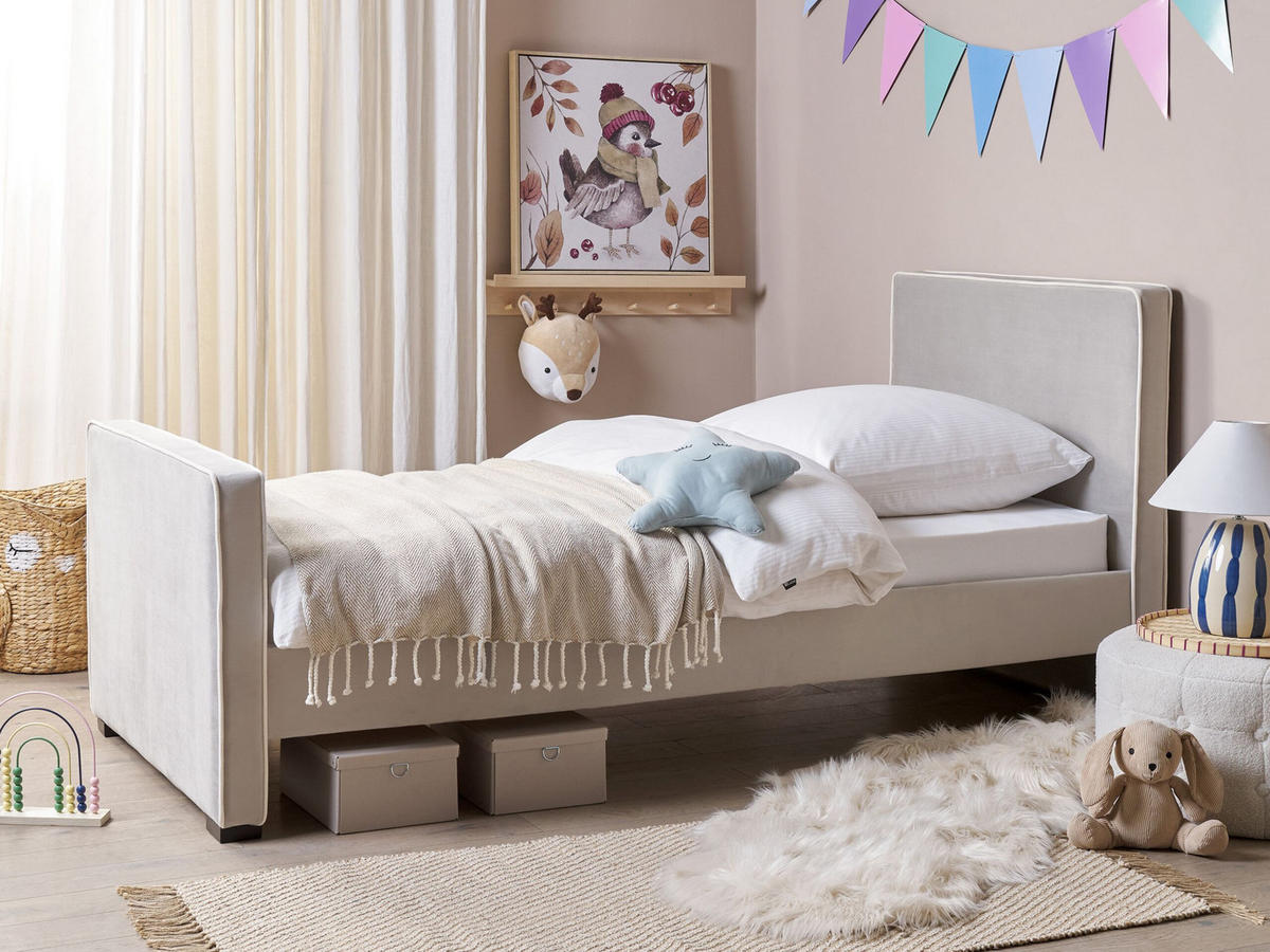 BETT mit Lattenrost 90x200 cm Grau Teenie - Hellgrau, Textil (90/200cm) - Beliani