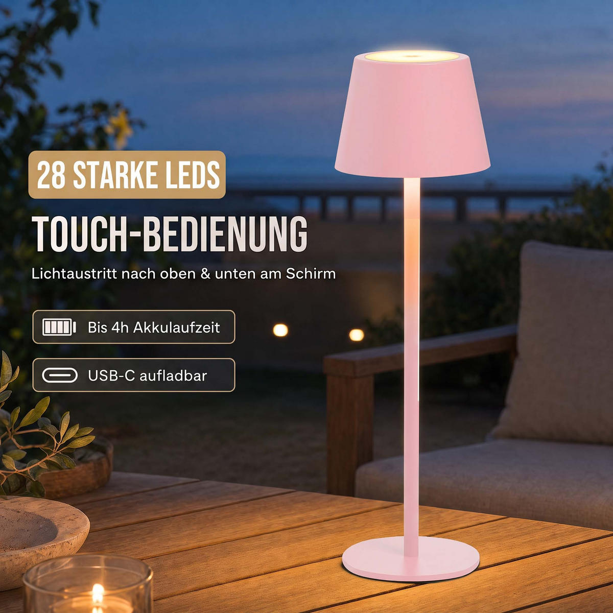 LED-TISCHLAMPE 3 in 1 Pink max. 45cm hoch - Pink, Kunststoff (11/11/45cm) - Northpoint
