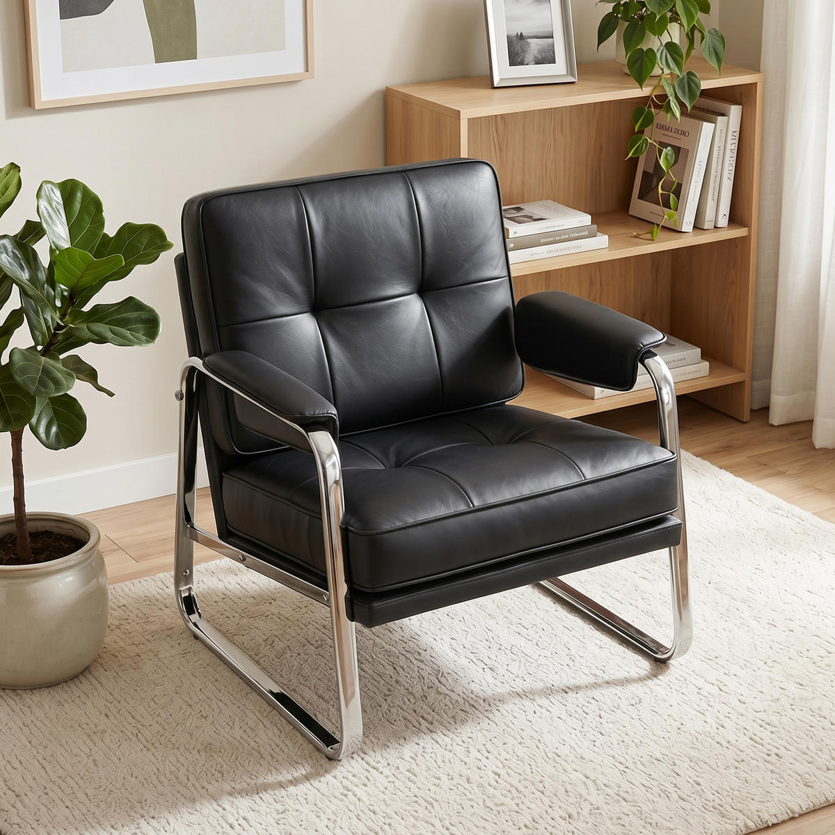 SESSEL PU-Leder Schwarz - Silberfarben/Schwarz, Leder/Textil (79/84/80cm) - HOMCOM