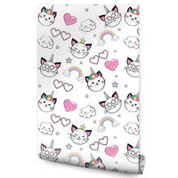 VLIESTAPETE Katzen, Regenbogen und Herzen – Rosa, Schwarz, Weiß – 50x1000 cm - Schwarz/Rosa, Papier (50/1000cm) - Muralo