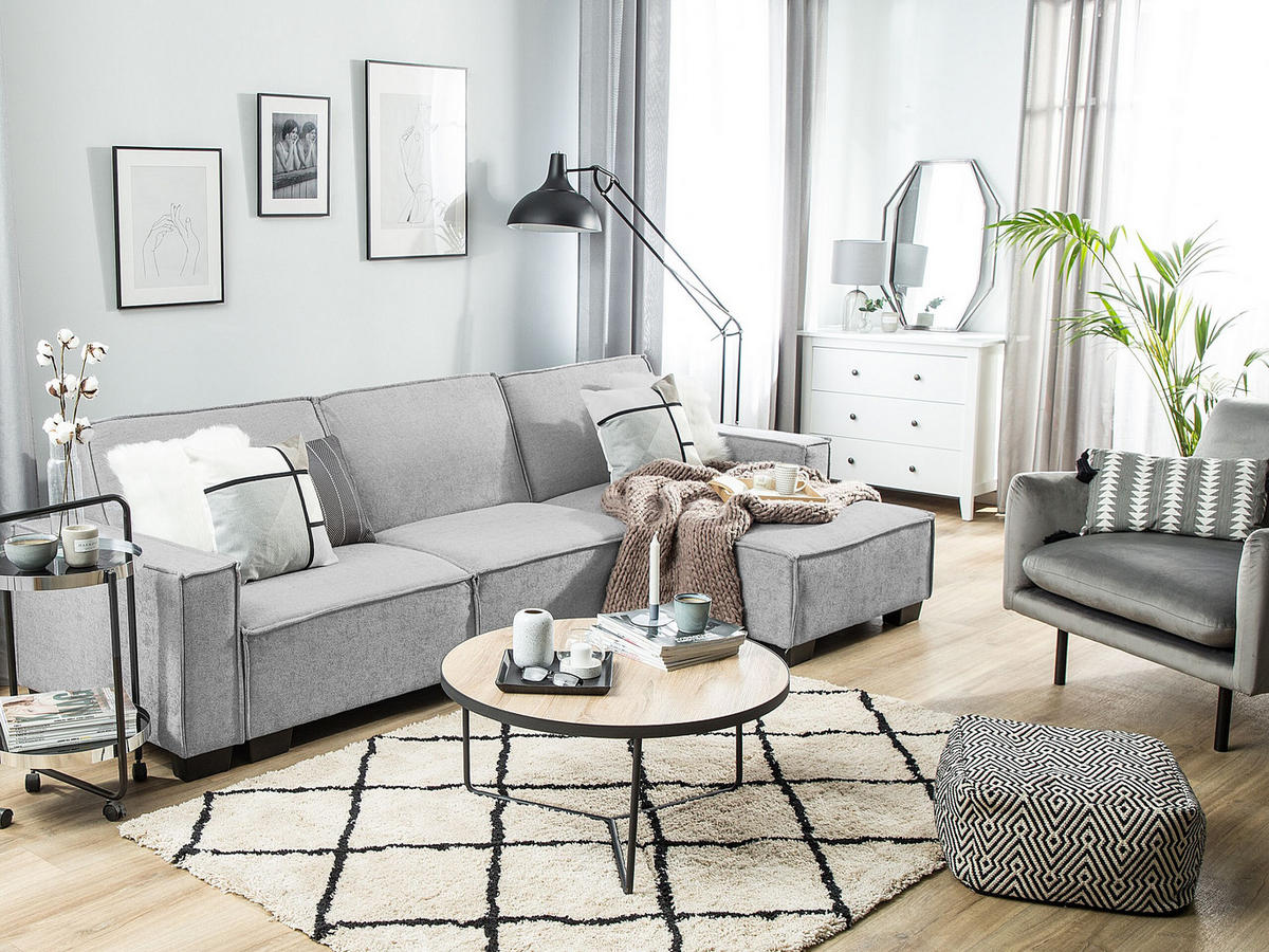 ECKSOFA Polsterbezug Hellgrau rechtsseitig Romedal - Hellgrau, Textil (290/173cm) - Beliani