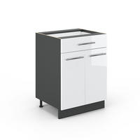 KÜCHENUNTERSCHRANK Fame-Line Weiß Hochglanz 60 cm mit Schublade, ohne AP - Weiß Hochglanz/Anthrazit, Holzwerkstoff (60/82/51.6cm) - Vicco