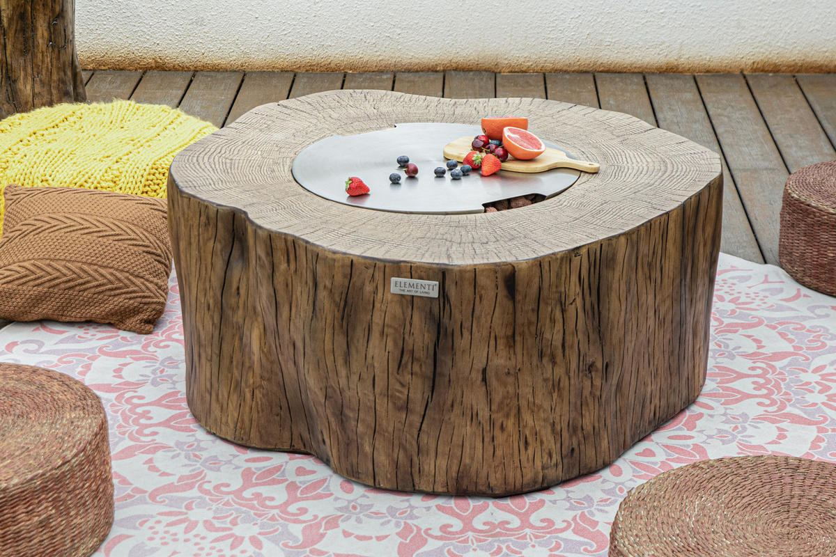 FEUERTISCH Manester Gasfeuerstelle aus GFRC-Beton 106/100/43 cm - Rotbraun, Naturmaterialien (100/43/106cm) - Elementi